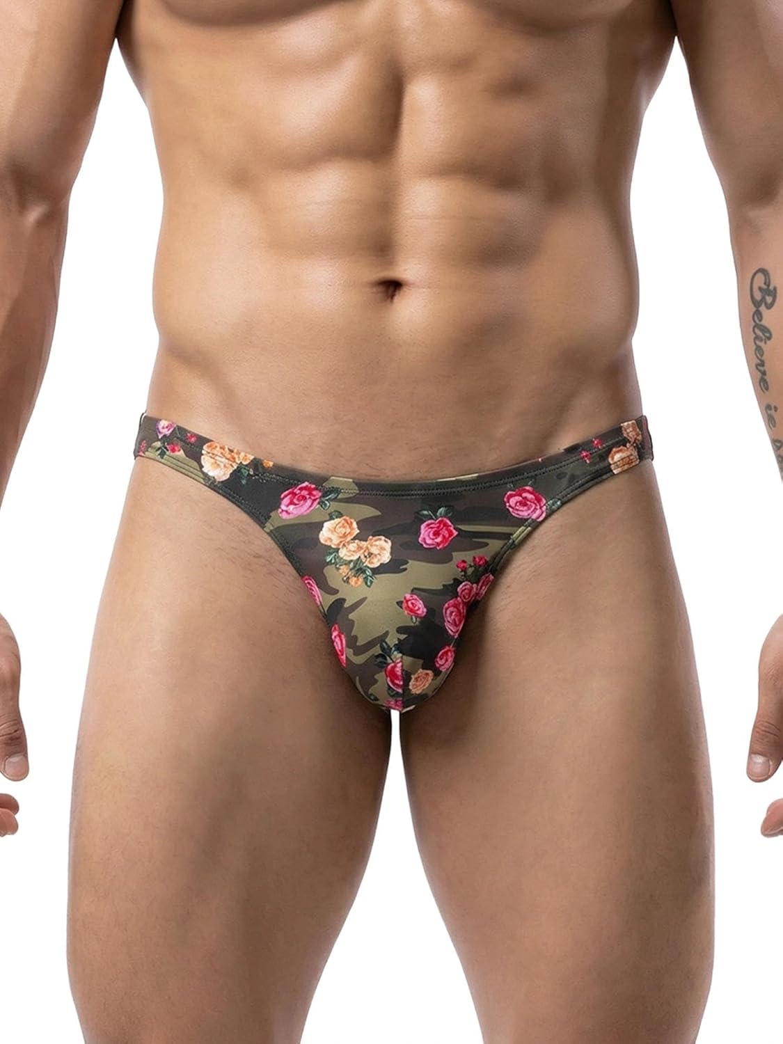 Mens Underwear Thong Sexy G-String Briefs Low Rise Shorts with Flower Prints Soft T-Back Lingerie Valentine's Gift