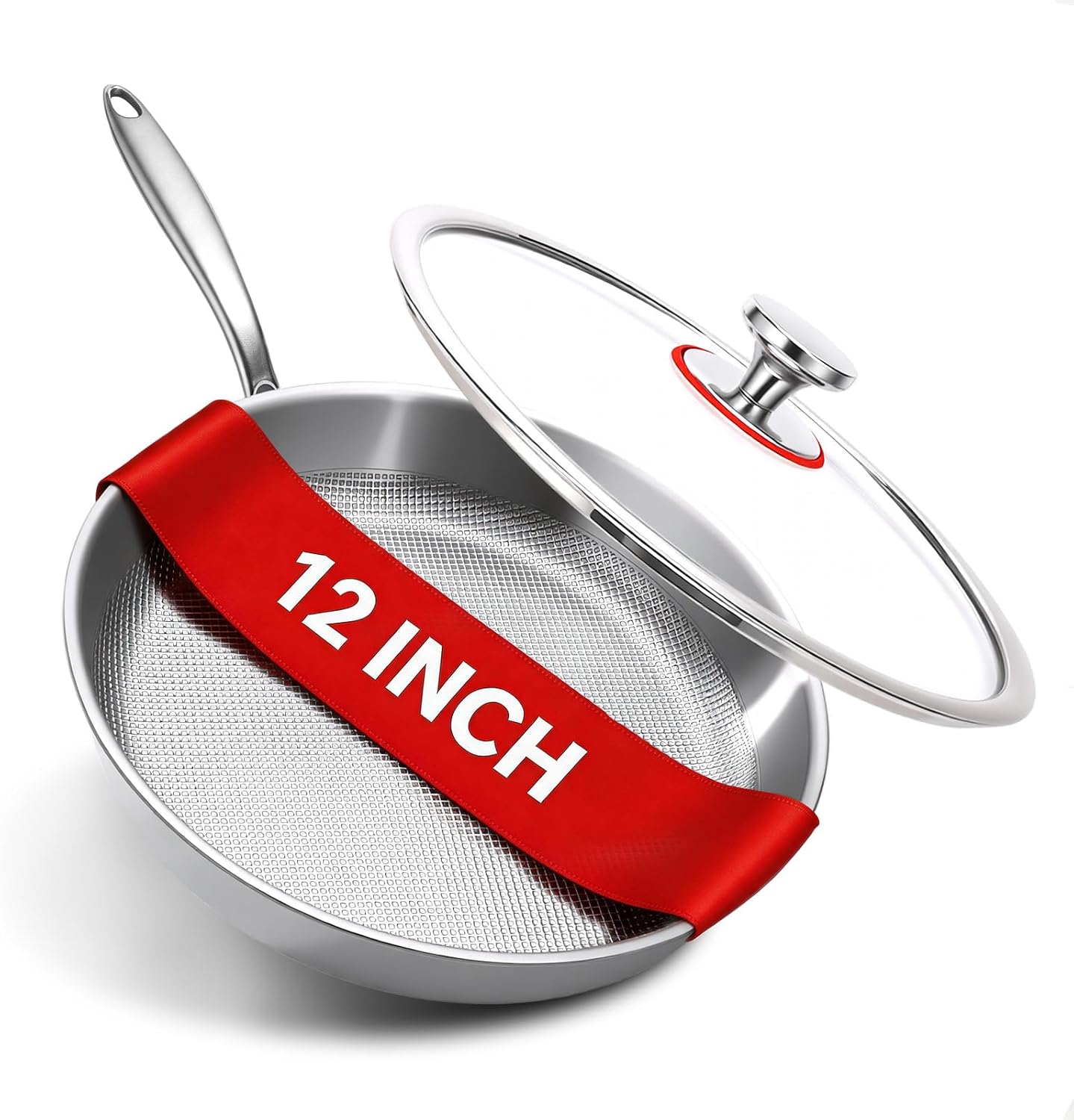 12 Inch Titanium Frying Pan with Lid, Pure Healthy | Large Family Size Titanium Pans for Cooking , Non-Toxic Titanium Cookware Induction Compatible & Oven Safe For Even Heating