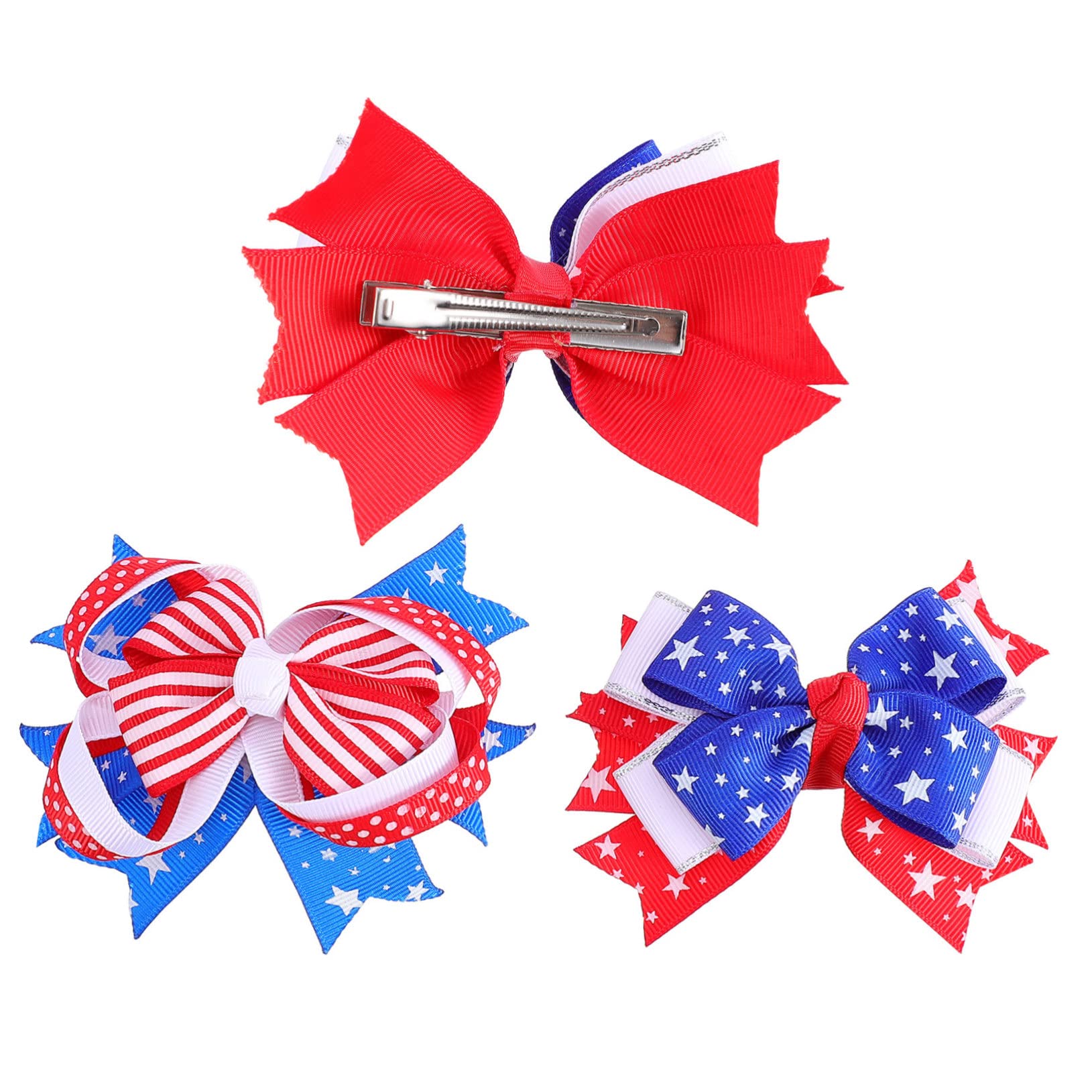 ABOOFAN Fermaglio per Capelli Patriottico Bandiera Americana Forcina Righe Fiocco Accessori per Capelli per Bambine Adatto per Giorno Indipendenza e