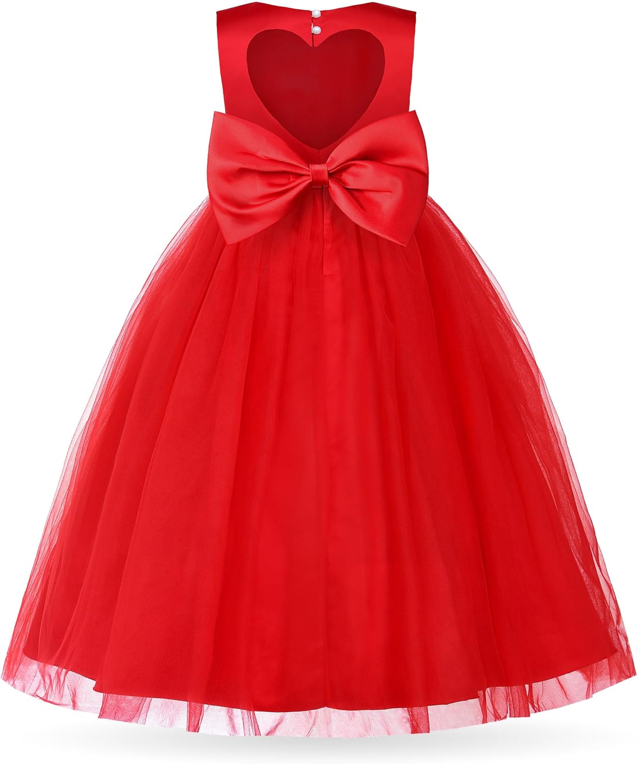 Uhnice Flower Girl Pearl Dress Tulle Ball Gown Bow Prom with Heart Cutout for Wedding Birthday Party