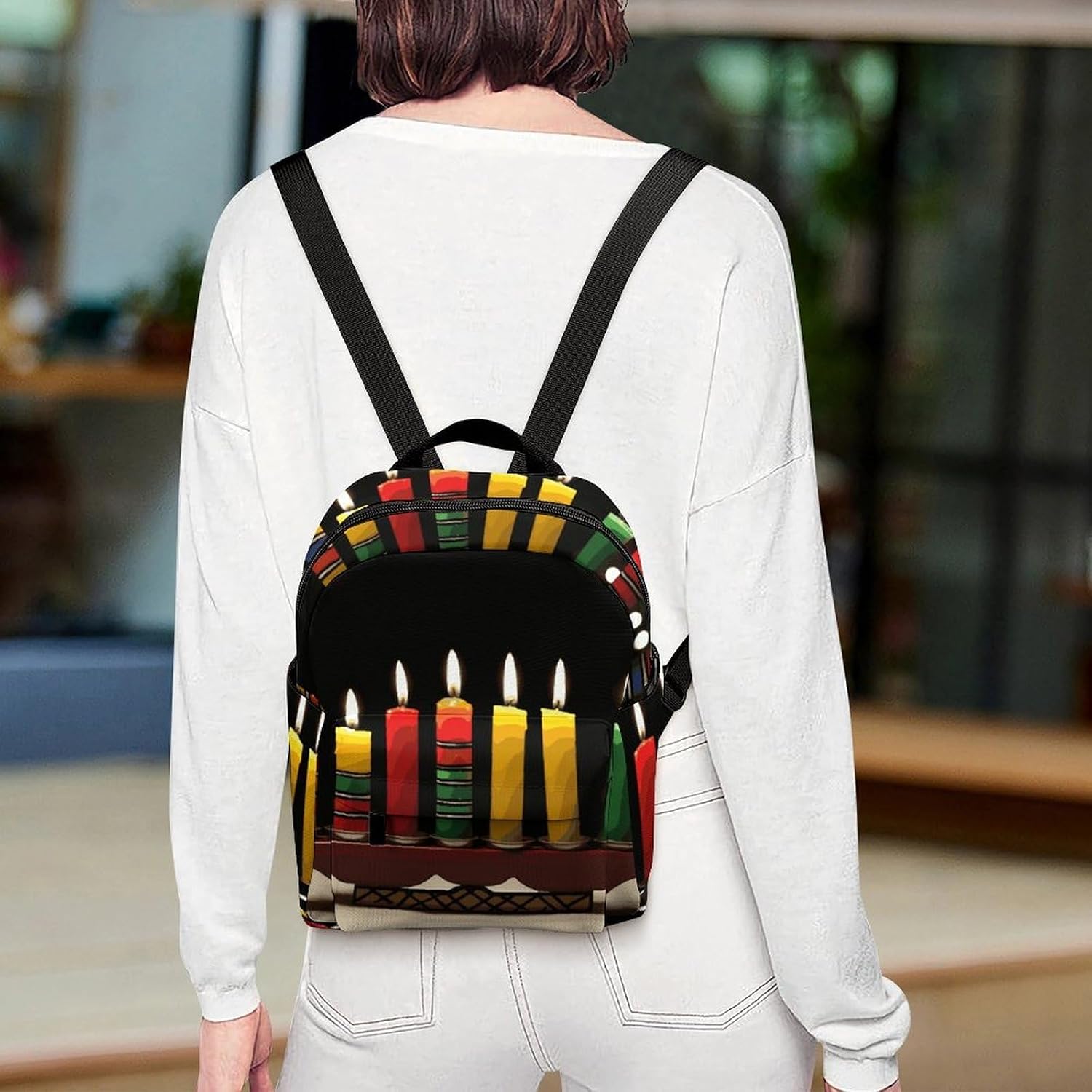 Waterproof Mini Backpack for Women - 10 Inch Oxford Lightweight Daypack Cute Bag Small Daypack Kwanzaa Candles Small Backpack Purse for Travel Work Weekender