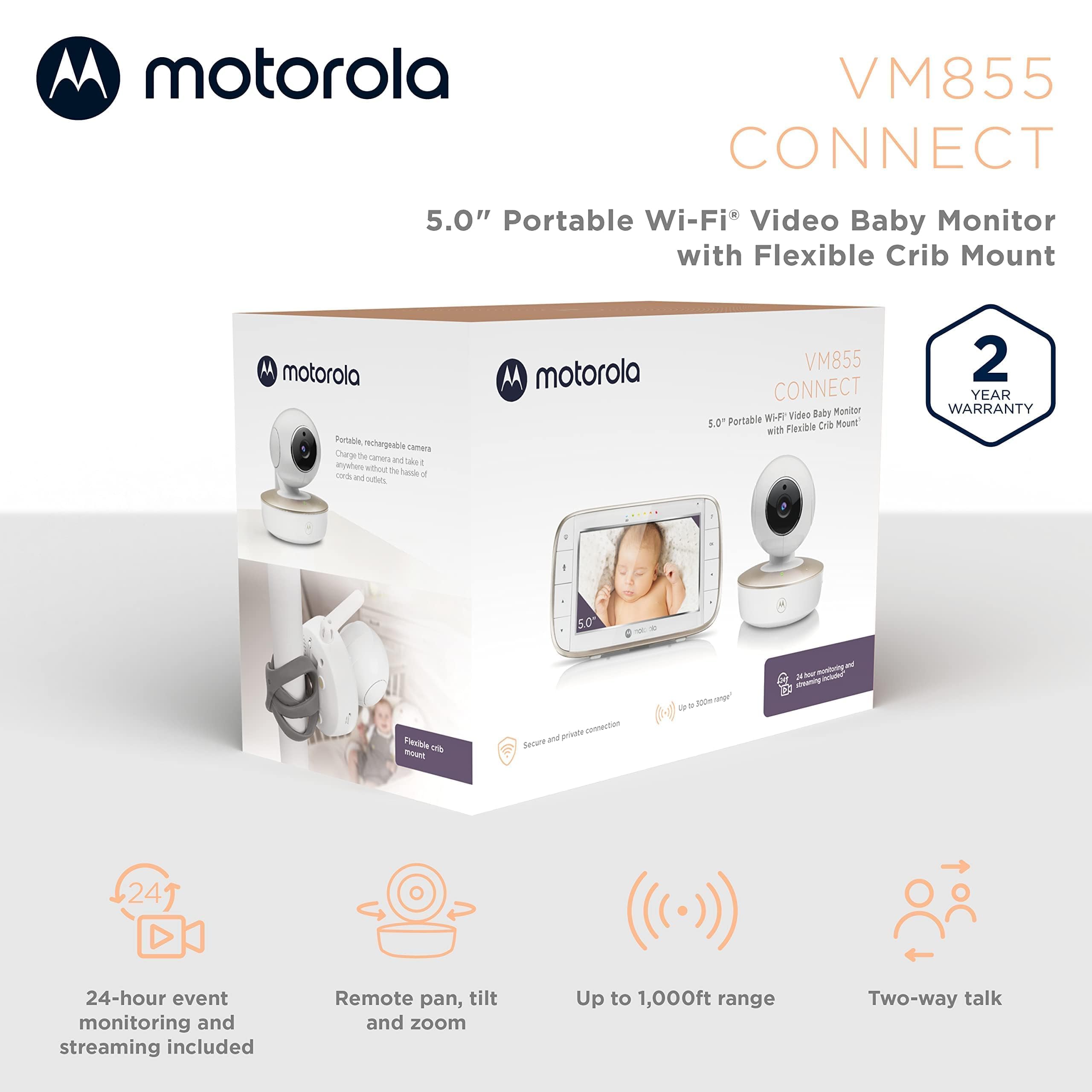 Motorola Nursery VM855 - Vigilabebés con conexión Wi-Fi con aplicación y unidad para padres de 5 pulgadas, visión nocturna, temperatura y conversación bidireccional, 480p, Sólo movimiento