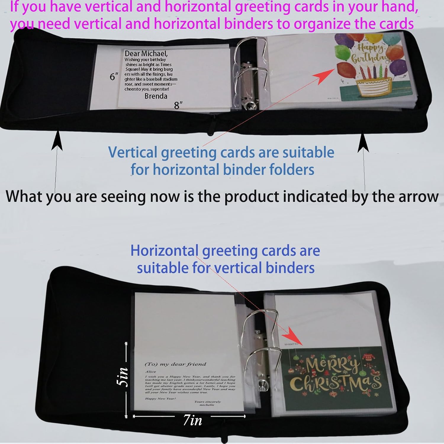 greeting card organizer binder and birthday card holder book,christmas card photo album,binder for greeting cards with sleeves,Suitable for 5x7in, 4x6in, 3x5in cards holds 120 cards (pink)