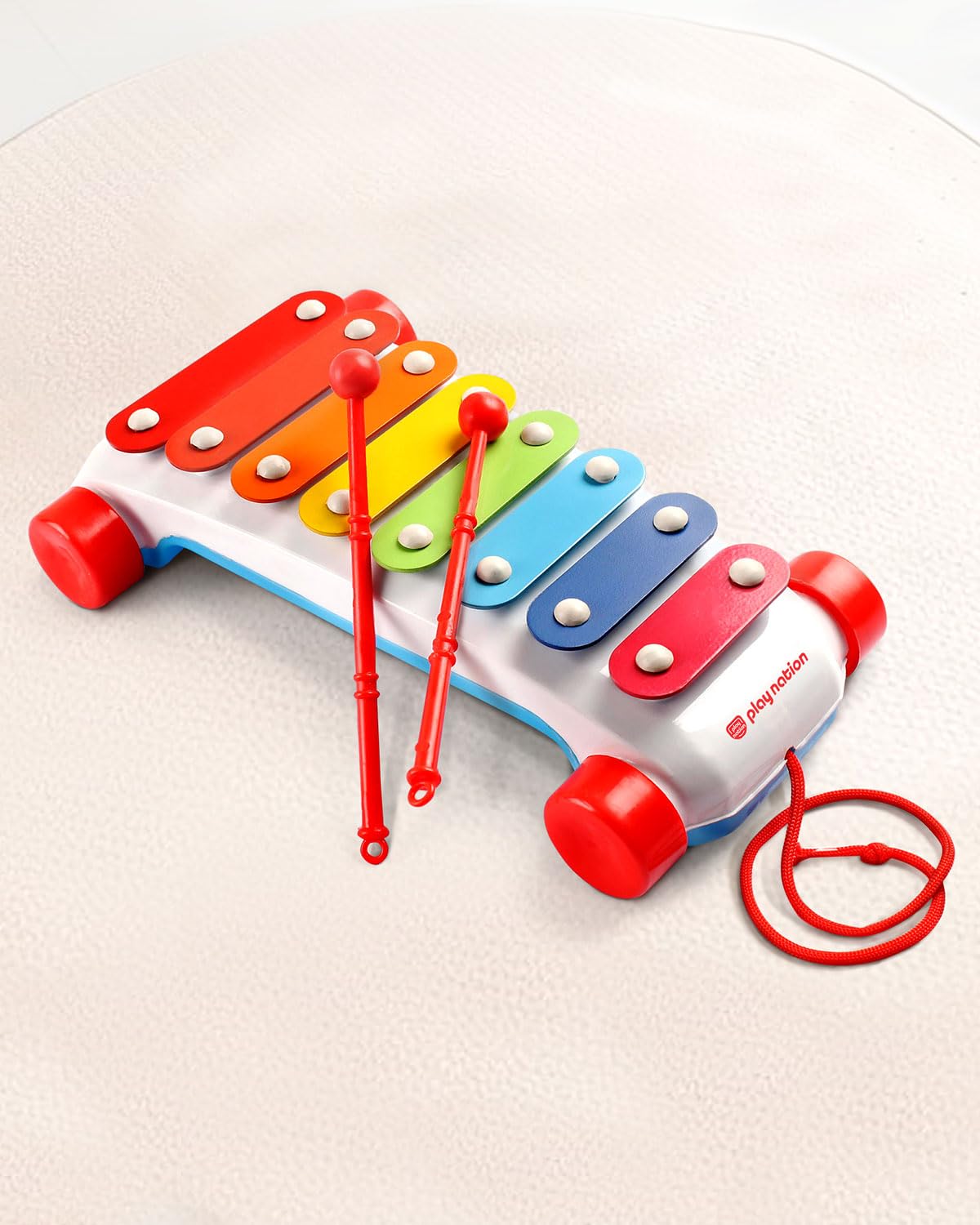 Play Nation Premium Pull Along Xylophone with 8 Notes & 2 Mallet | First Musical Xylophone with Wheels for Baby & Toddlers | Musical Instruments & Activity Toys for 1 2 3 4 Years Kids | BIS Certified