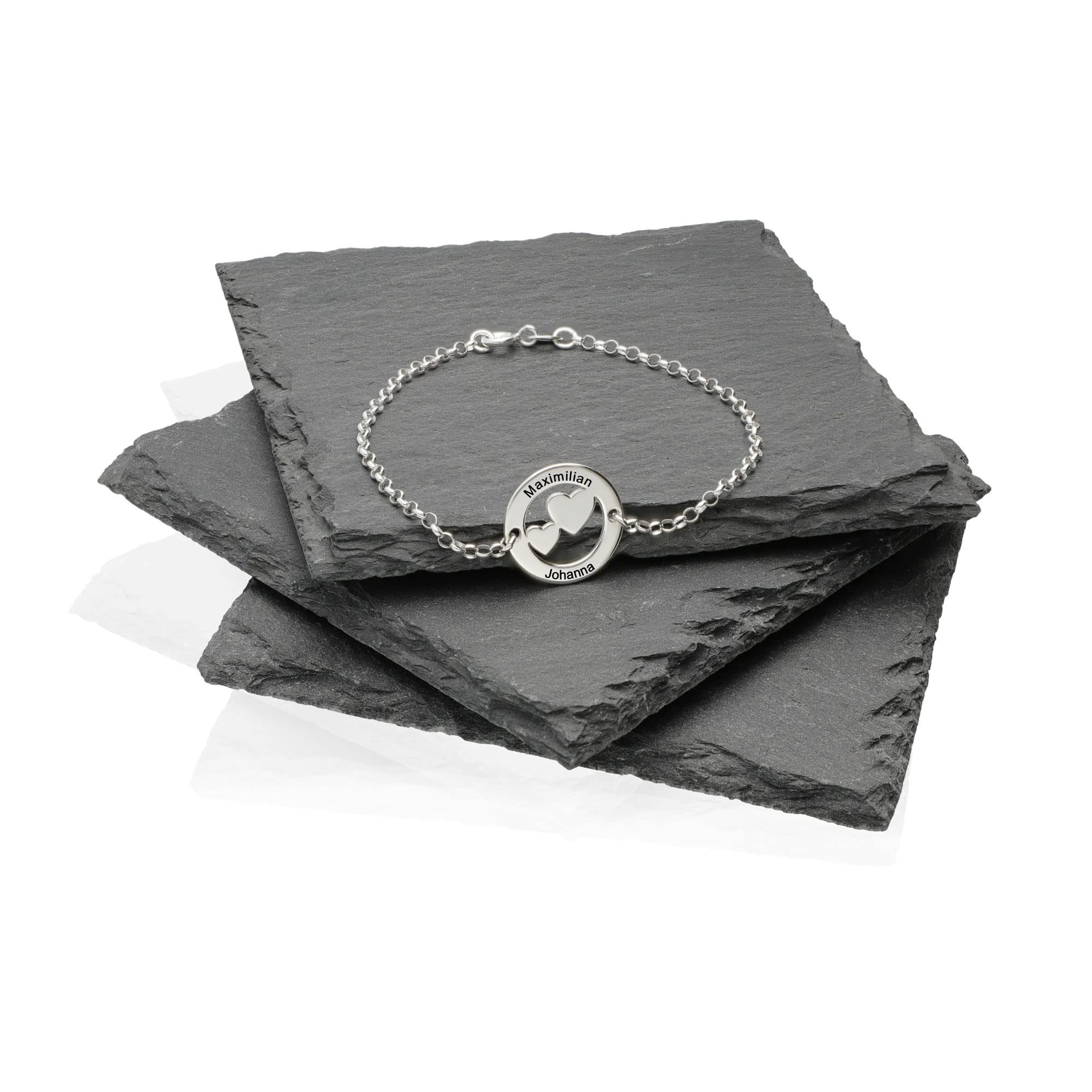 Damen Armband Herzarmband 925 Silber Wunschgravur auf Vorderseite Länge 19cm