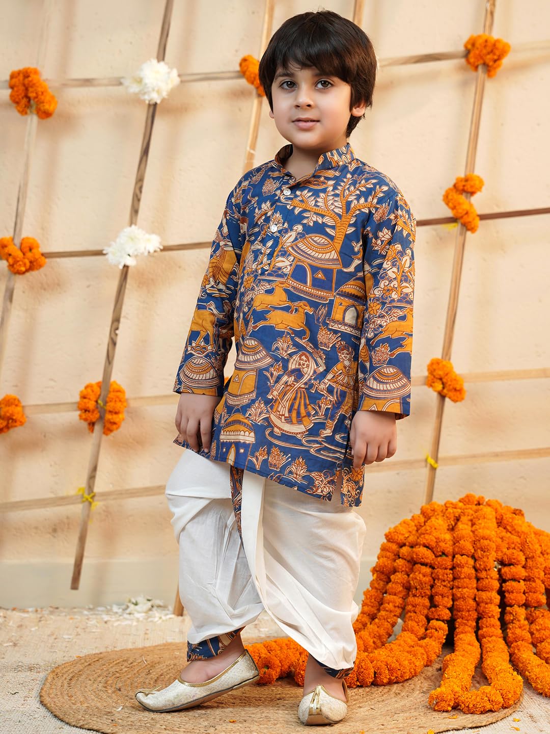 AJ DEZINES Boys Cotton Full Sleeve Abstract Blue Printed Dhoti Kurta Set for Boys - Ethnic Wear | Traditional | Festival Outfit for boys - Regular Fit (Twister-1953-BLUE-0) - Image 5 thumbnail