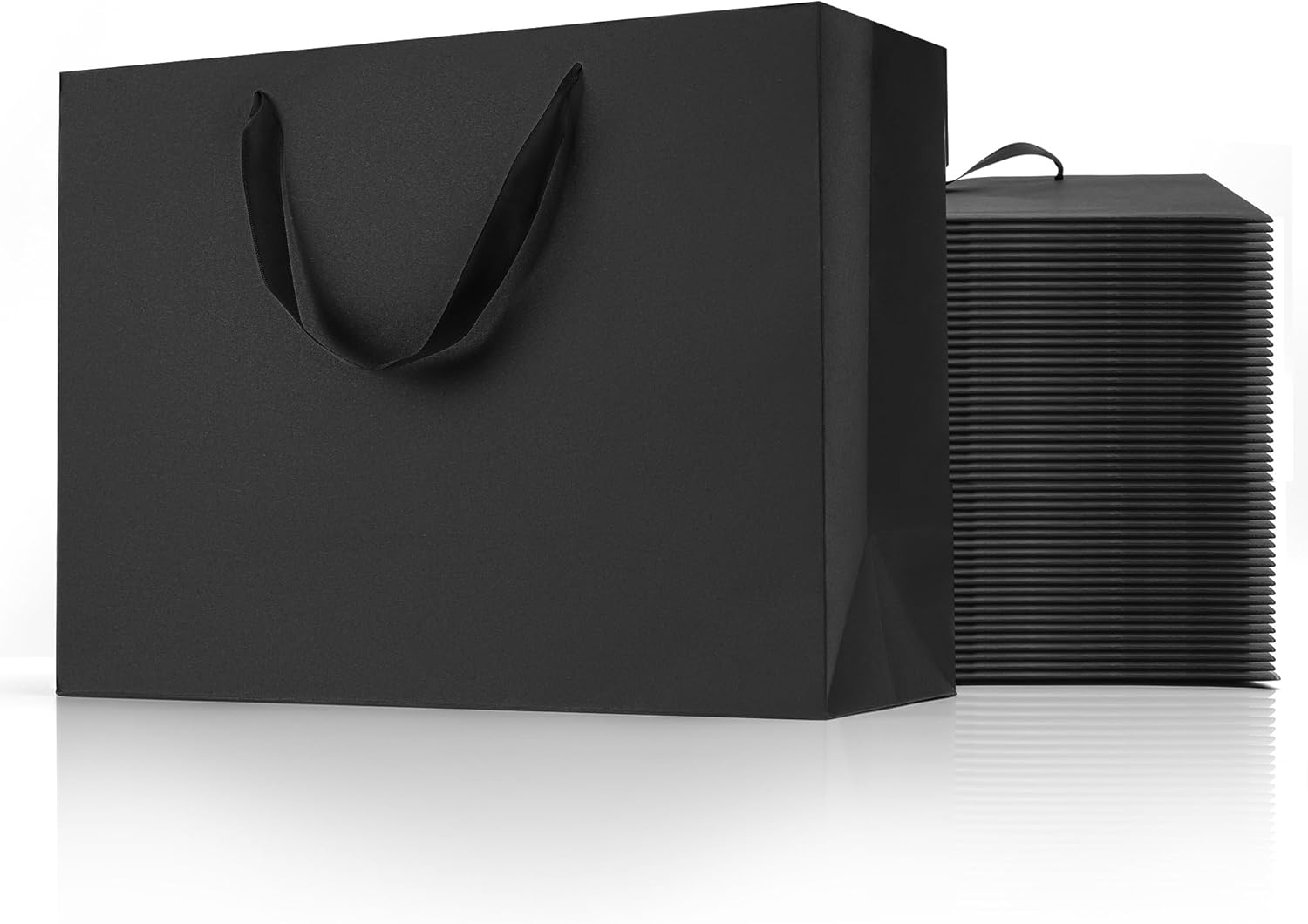 MOXARYSU Large Black Gift Bags: 12.5x4.5x11 Inch 48pcs Kraft Paper Bags Bulk For Party Shopping Birthday Wedding (L,48)