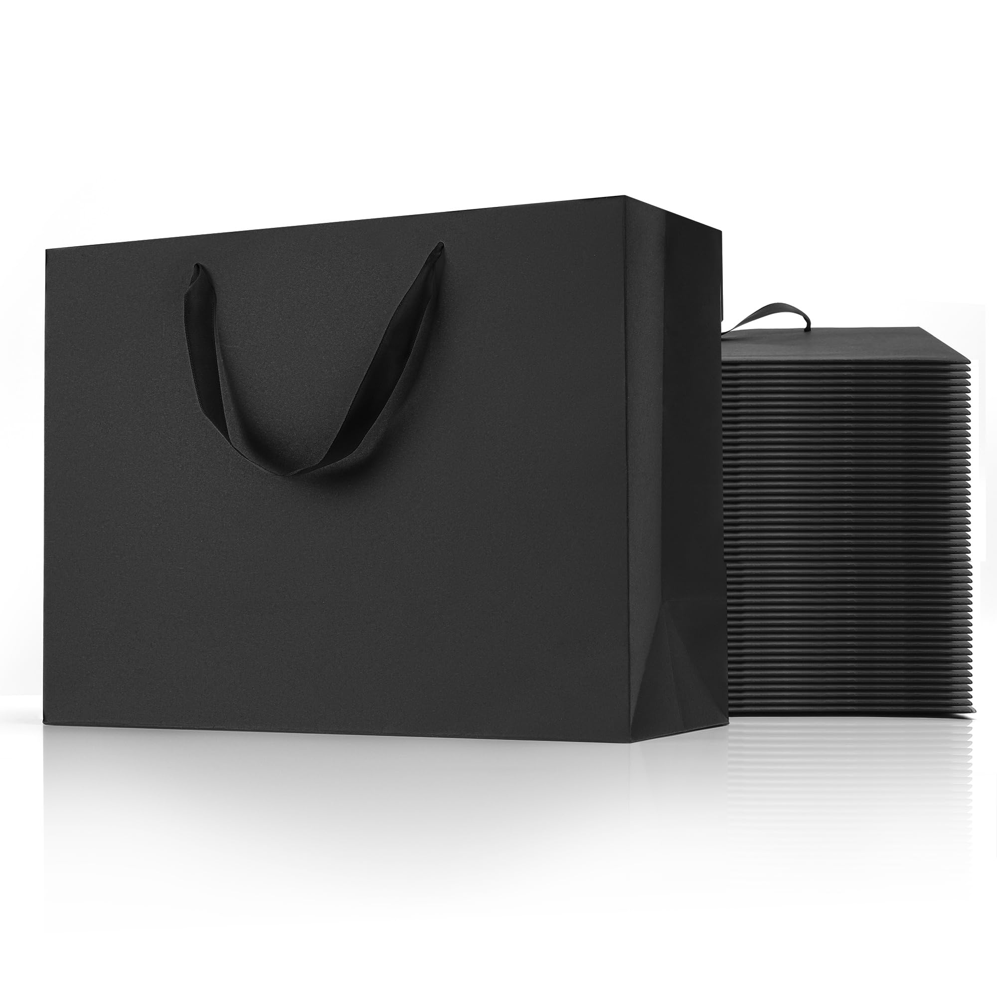 MOXARYSU Extra Large Black Gift Bags: 16x6x12 Inch 48pcs Black Paper Bags With Handles Bulk For Party Shopping Birthday Wedding (XL,48)