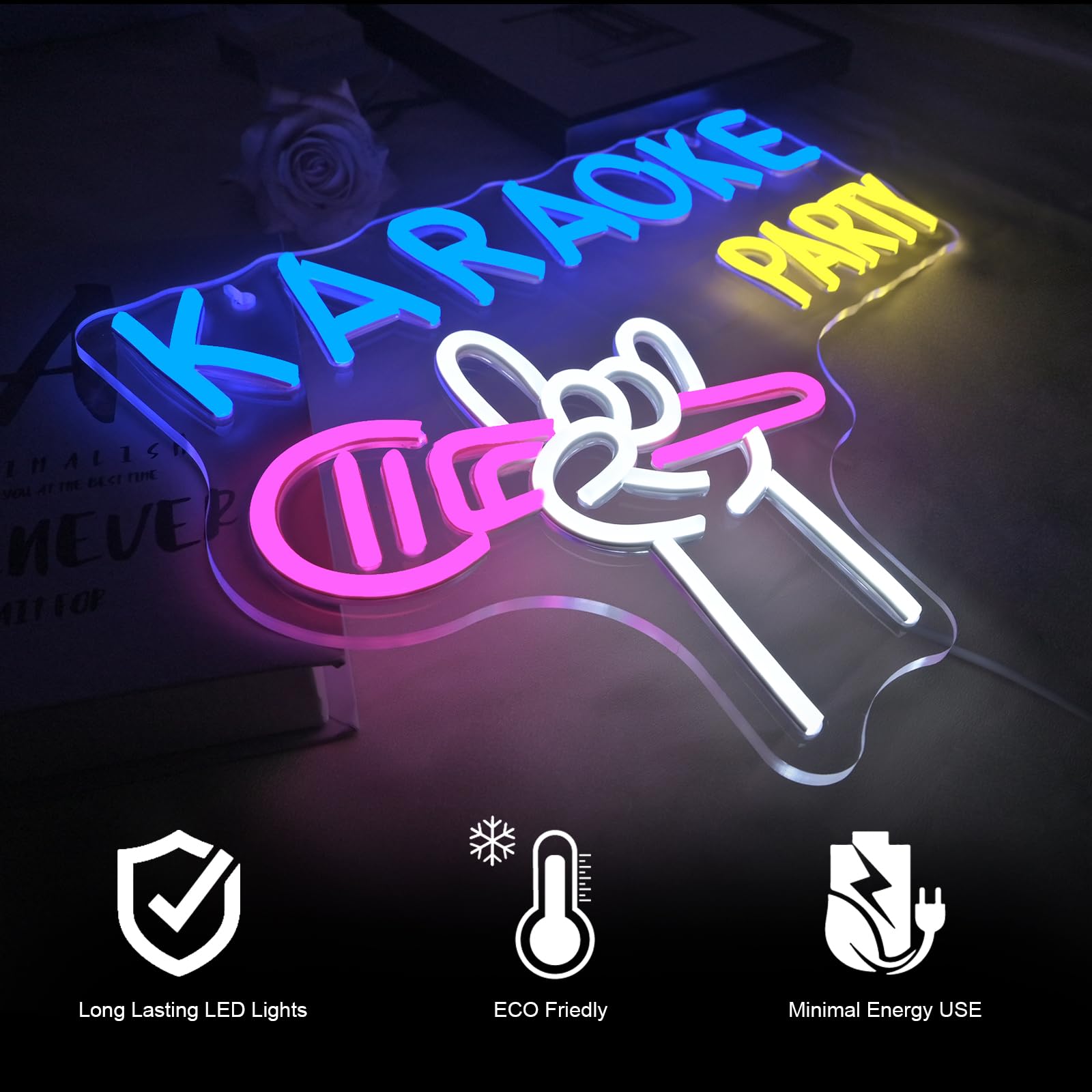 Ineonlife Karaoke Party Neon LED, Microphone de Karaoké Lettre Lumineuse Dimmable pour la Décoration Murale, Led Neon Signe pour Fête, Fête D’anniversaire, Bar de Caverne D’homme, Studio de Musique