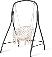 SUNCREAT Beige Hammock Swing Chair with Stand - 400 lbs Capacity Indoor Outdoor Hanging Chair, Tool-Free Steel Frame