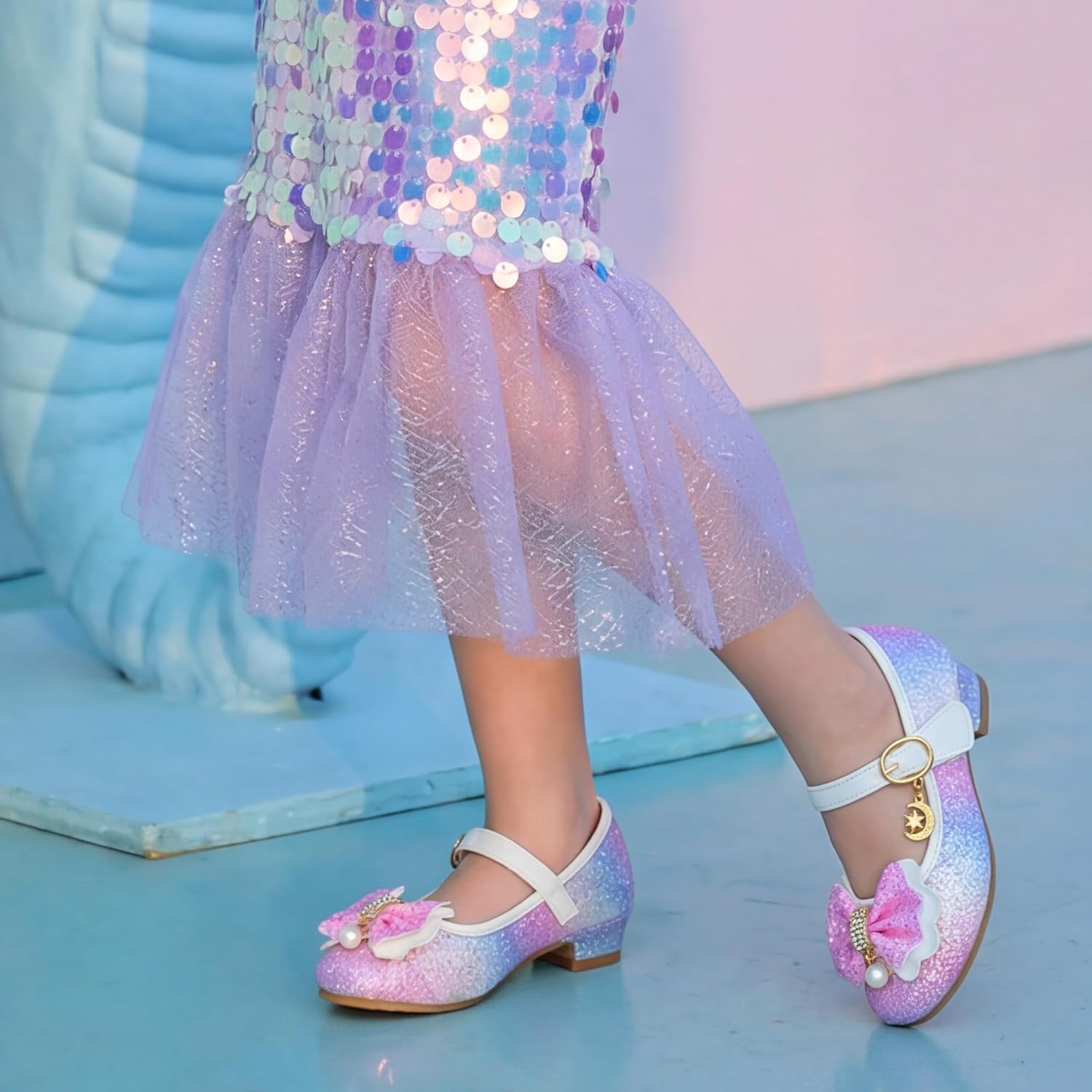 Walofou Flower Girls Wedding Party Heel Princess Shoes Flats for Kid Toddler
