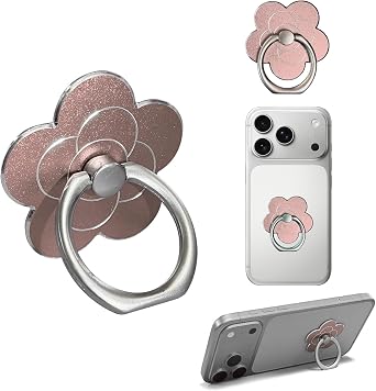 Phone Rings for Back of Phone Flower Cell Phone Ring Holder Stand Finger Kickstand 360 Rotation Universal Ring Grip Holder Compatible with Smartphones Mobile Phone Case Accessories Pink