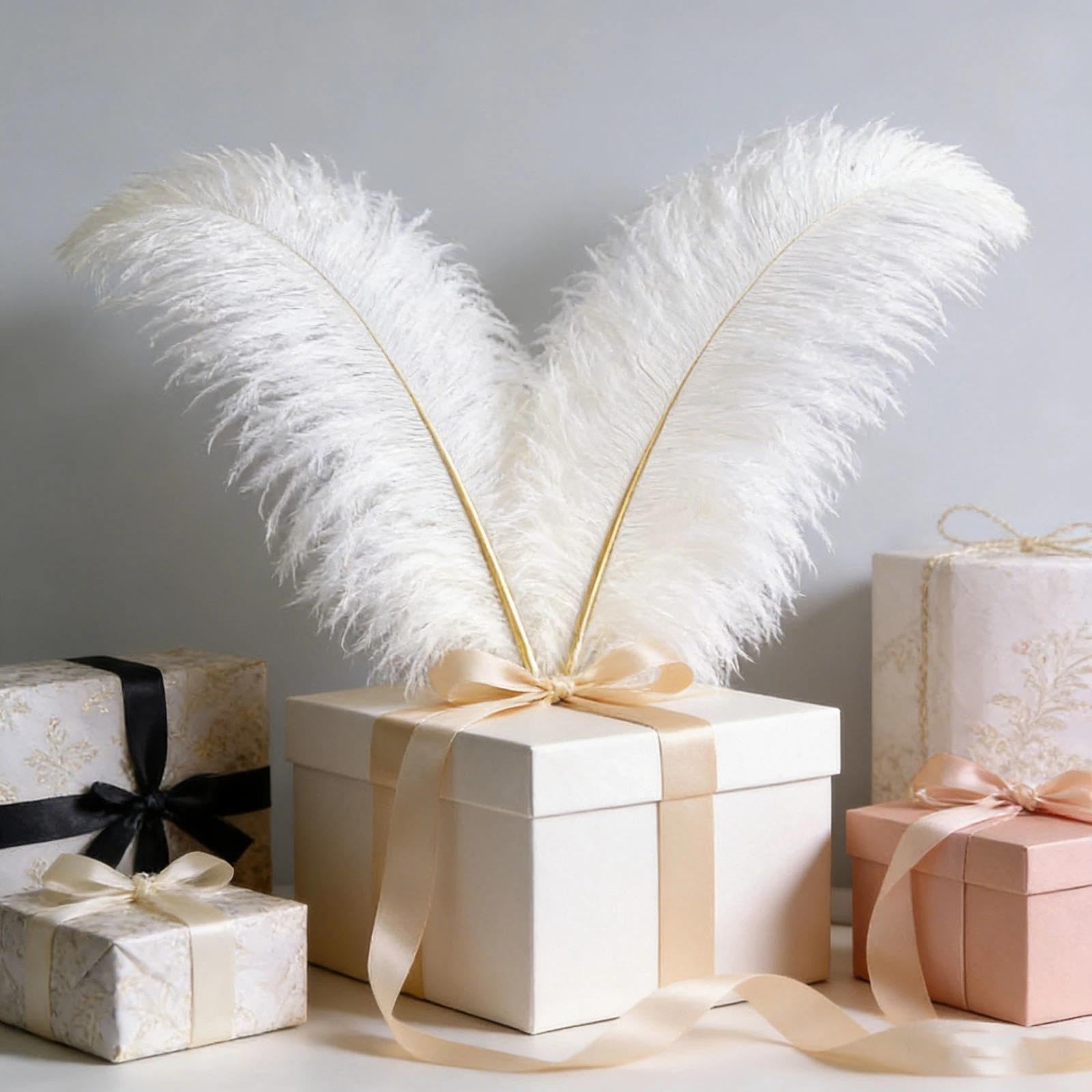 Lot de 20 grandes plumes d’autruche blanches naturelles 25-30 cm, plumes duveteuses pour mariage, centre de table, bouquet floral, décoration sapin de Noël, artisanat DIY