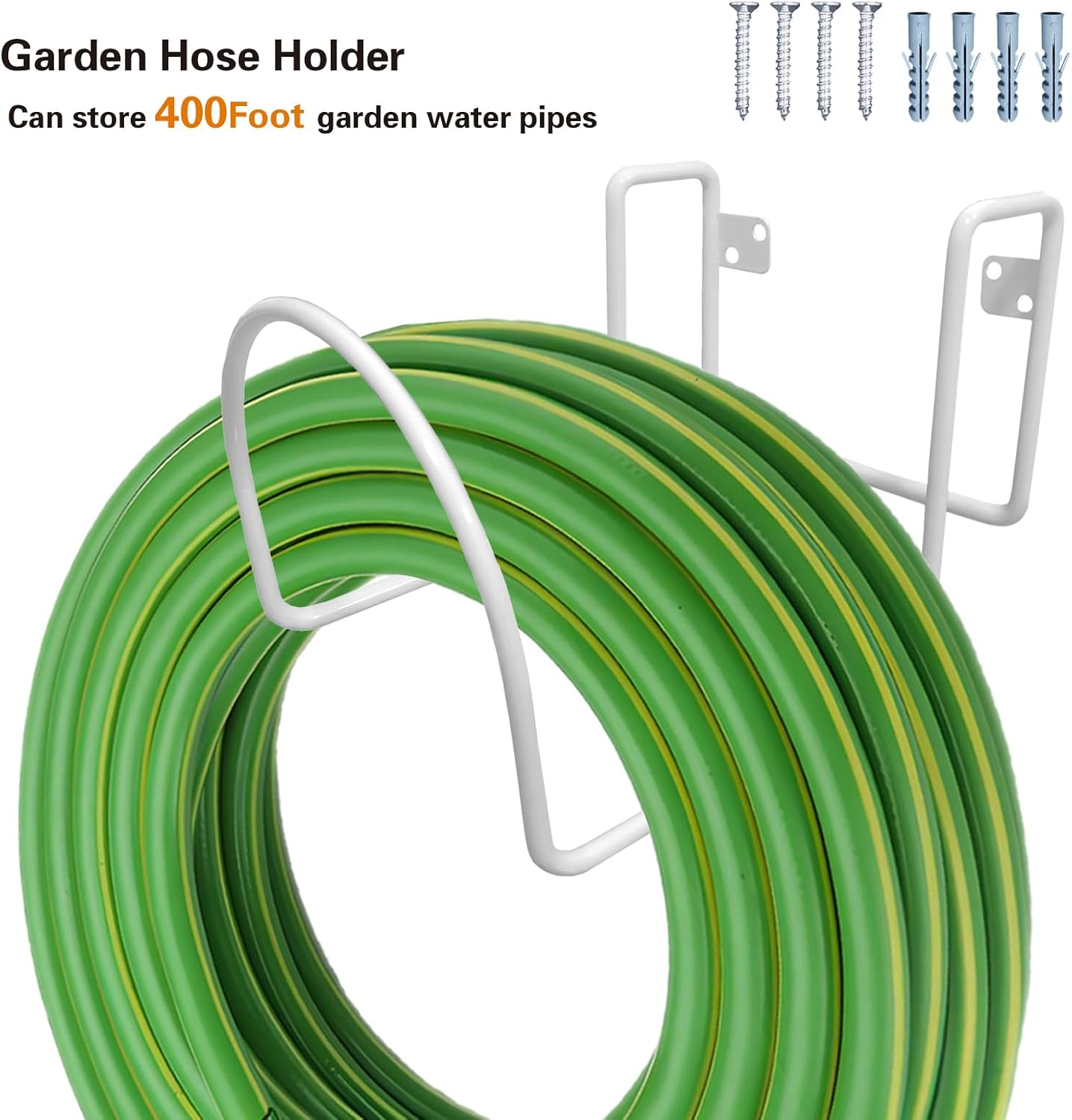 Heavy Duty Garden Water Hose Organizer Holder Fence Wall Mounted Water Hose Hanger for Garden Yard Sturdy Garden Hose Reel Hooks for 400Ft Water Hoses Extension Cords (WHITE) image 2