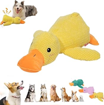Quacker Calming Duck Toy, The Mellow Dog Calming Duck, Emotional Support Duck for Dogs, Yellow Duck Dog Toy, Yellow Stuffed Duck Dog Chew Toys, Squeaky Dog Chew Toys L,Yellow