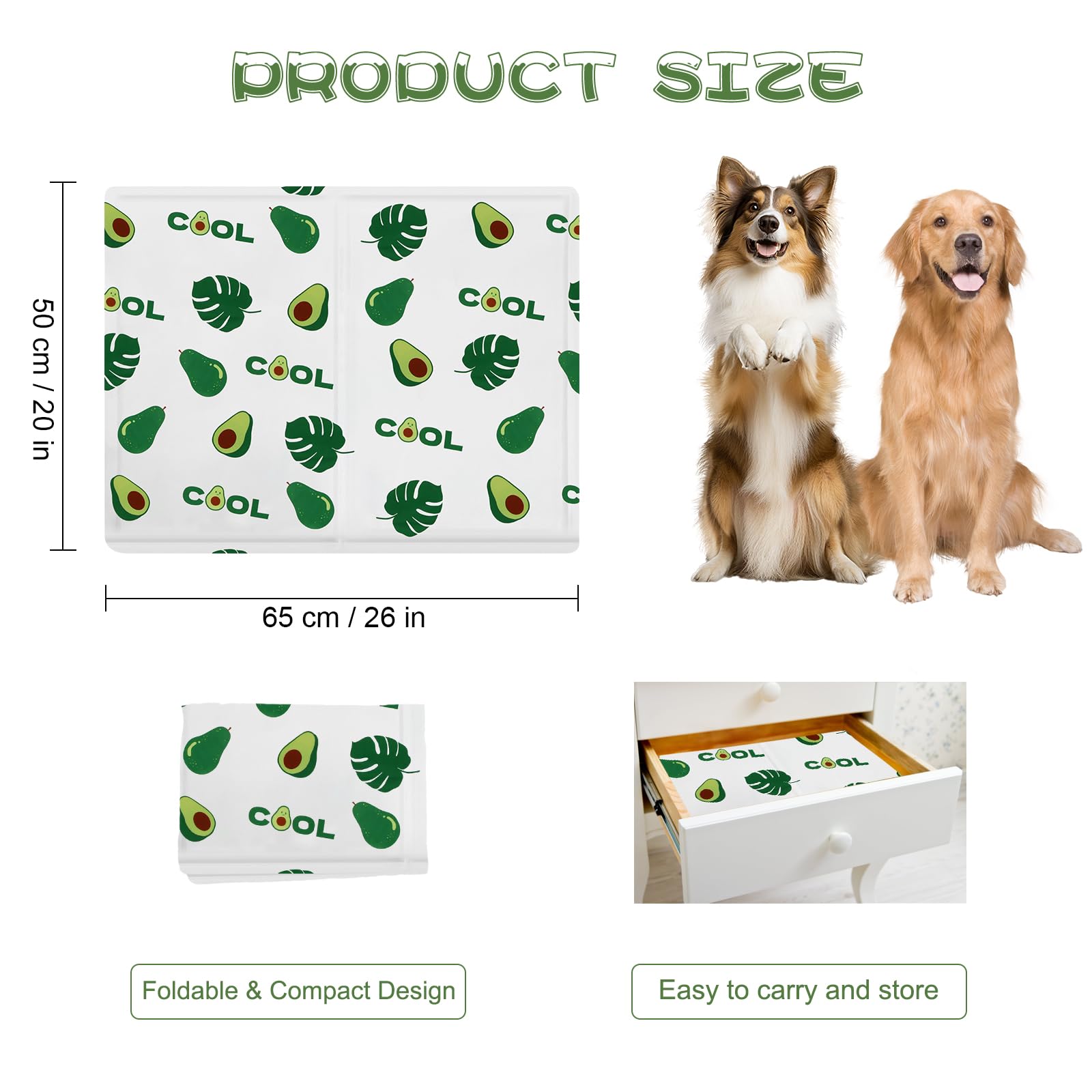 Ninonly Tappetino Rinfrescante per Cani Gatti 50X65 Tappetino Refrigerante per Animali Domestici Gel Non Tossico Impermeabile Antiscivolo Tappeto Refrigerante Cane per Cuccia Cani Gatti Avocado