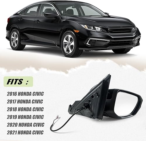 Miniatura 5 de Espejo de puerta lateral derecha del pasajero para Honda CIVIC LX SE Sport 2016-2021 con espejo eléctrico Ajust plegado manual sin calor a negro