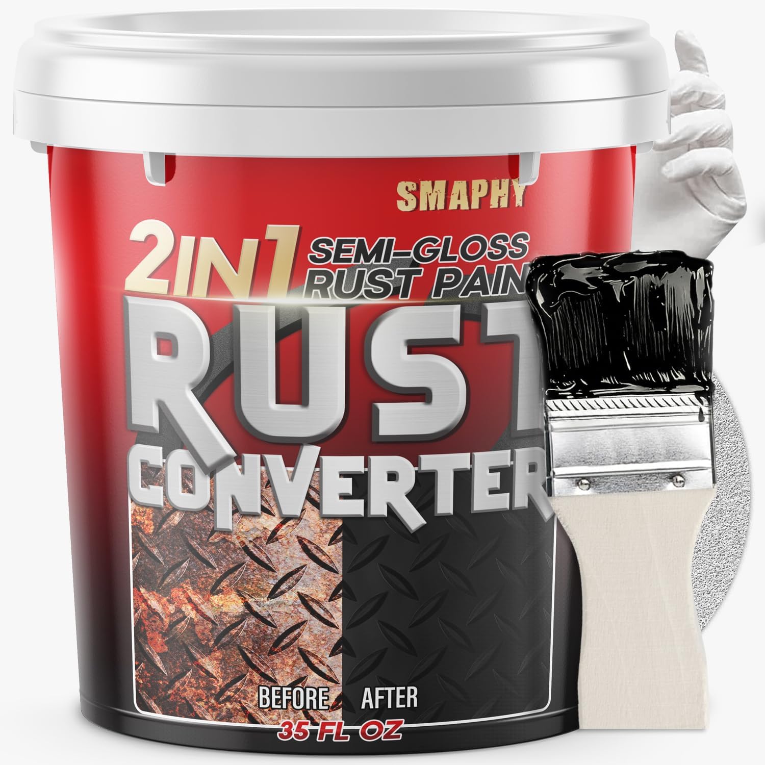 2 in 1 Rust Converter & Metal Primer, 35 oz Black Rust Reformer Paint for Metal, Frame, Trailer, Truck, Car Chassis, Heat-Resistant Rust Encapsulator & Inhibitor with Long-Term Protection, Paint Directly Over Rust,Semi-Gloss Black