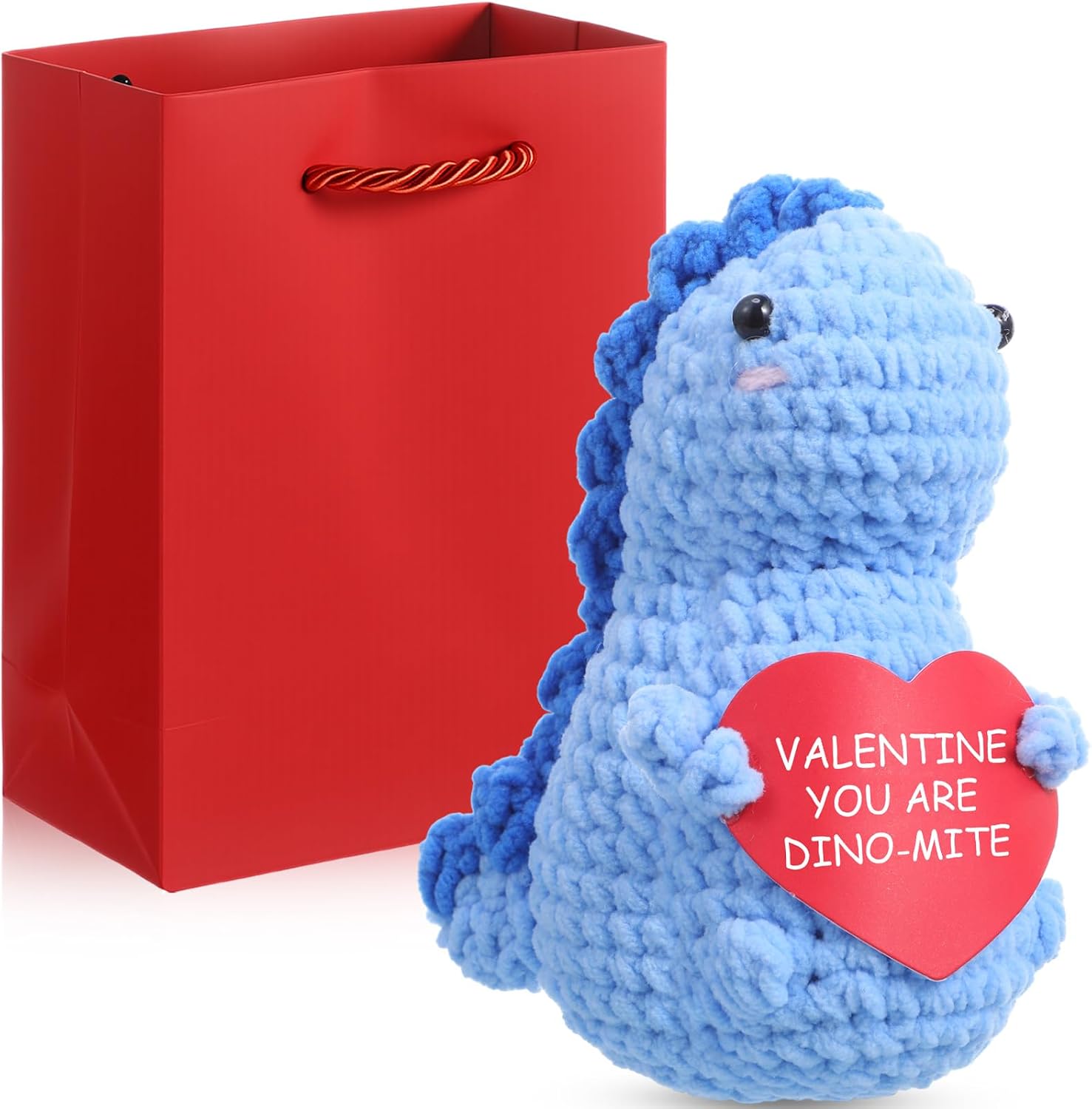 Leinuosen Funny Valentines Gift for Her Girlfriend Dinosaur Crochet Plush with Gift Bag Romantic Anniversary Birthday Present for Couple Lover Him Boyfriend, Cute Sweet Crochet Present to Women Wife