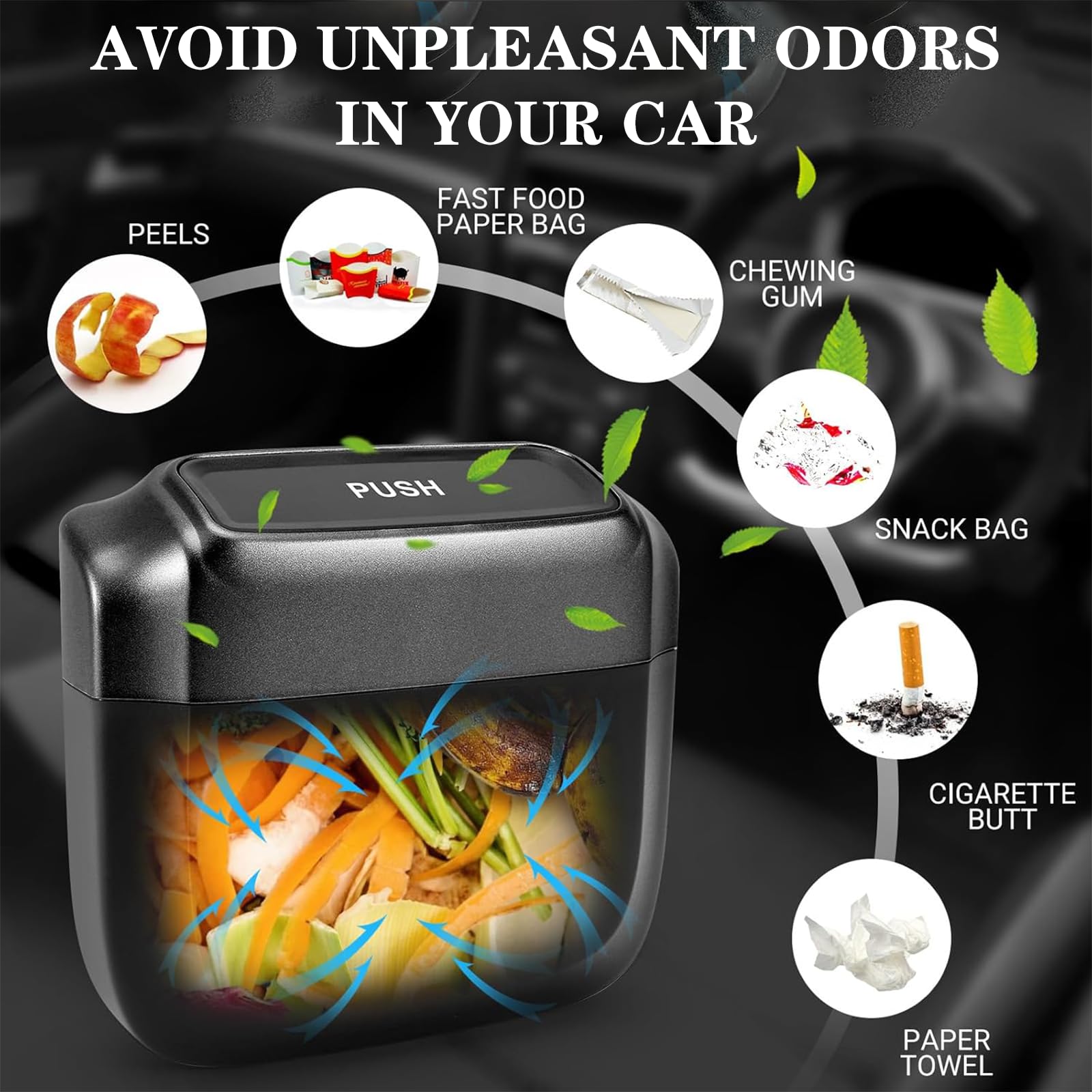 Pattumiera Per Auto Con Coperchio - Mini Cestino Montabile - Con Sacchetti Integrati - Nero - Foto 7