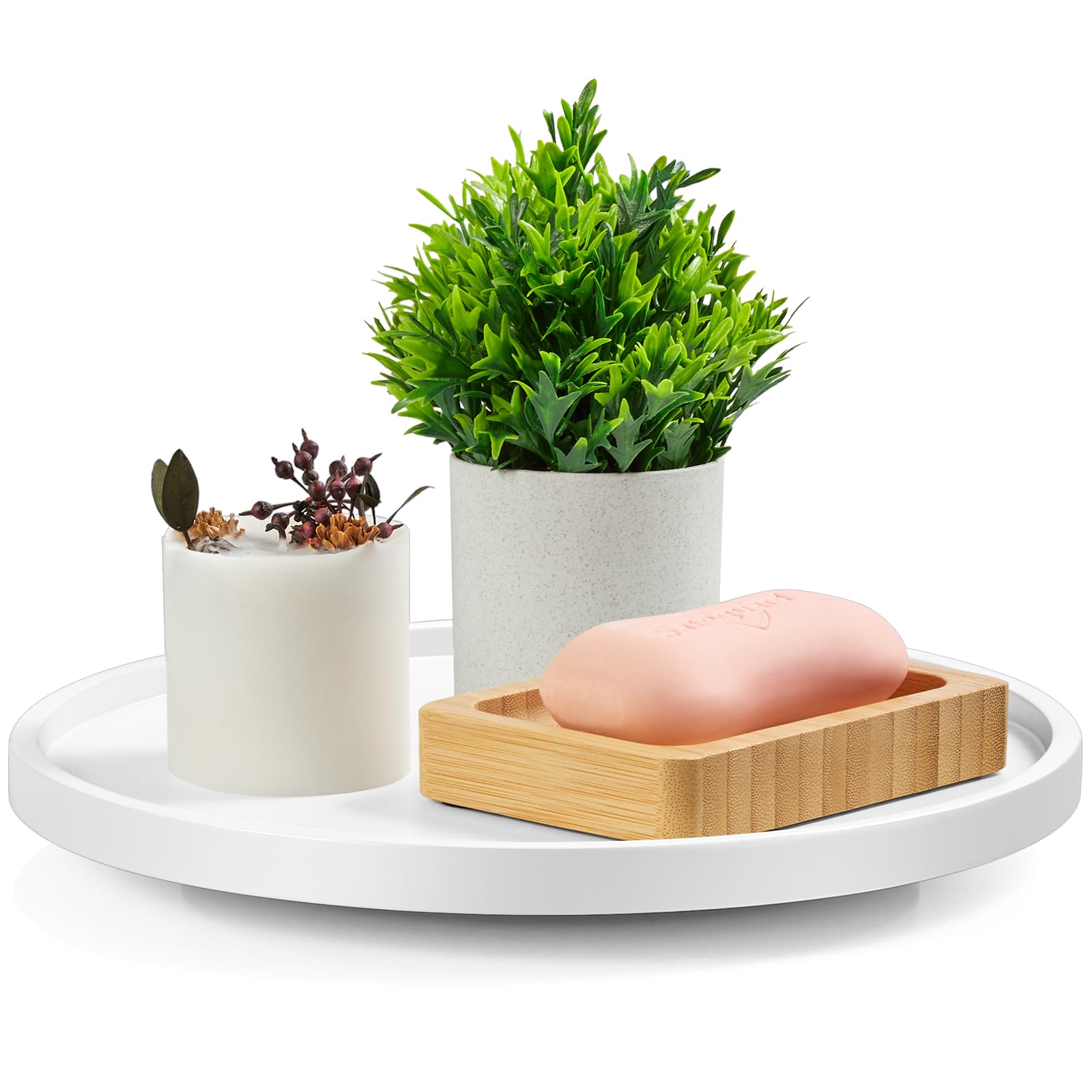 Plateau tournant Lazy Susan de 25,4 cm pour armoire – Bivvclaz Lazy Susan en bois pour armoire, table, garde-manger, comptoir, placard ou organisation de salle de bain – Plateau décoratif de ferme