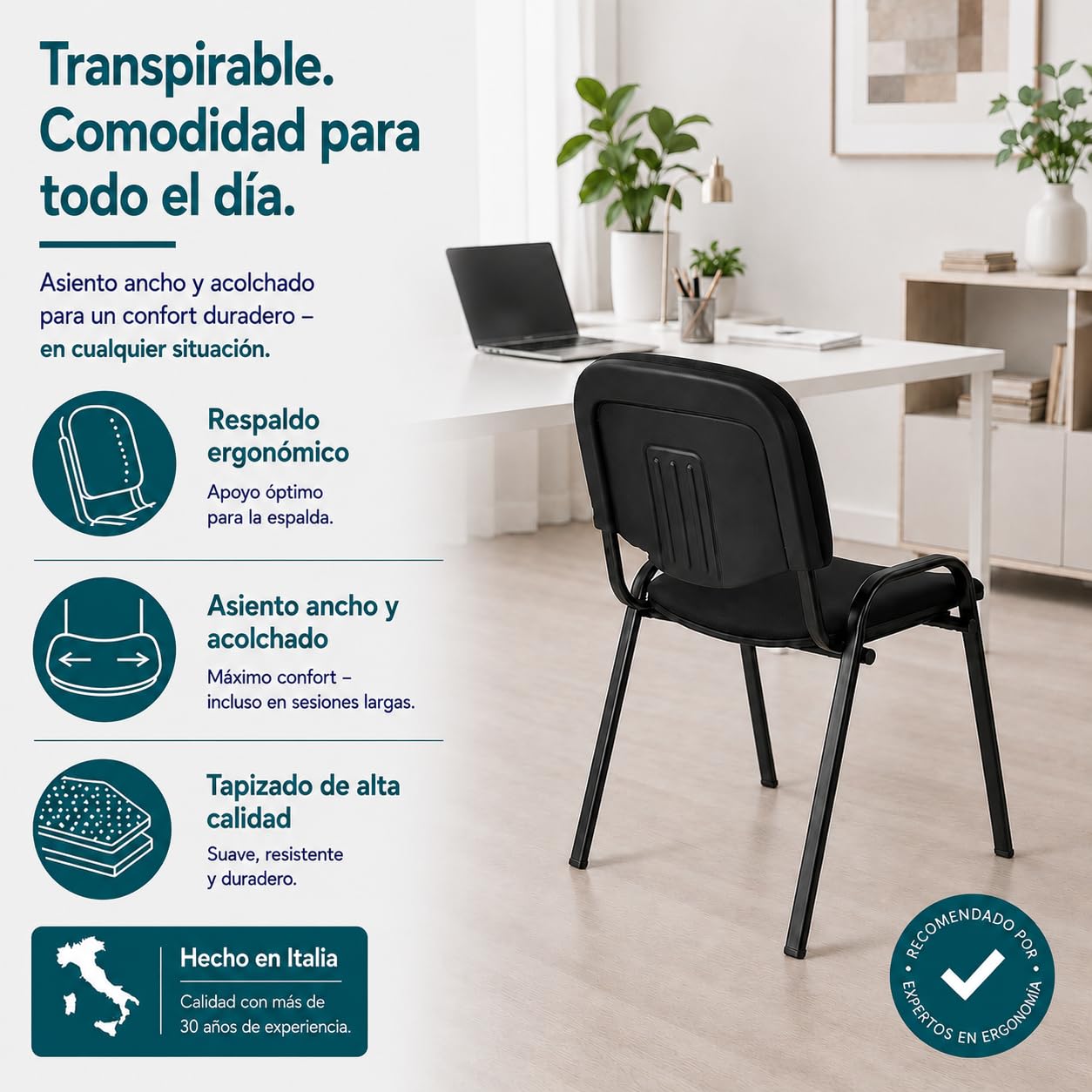 Topsit 4er Set Wartezimmerstuhl, stapelbarer Besucherstuhl mit weich gepolsterter Sitzfläche, Metallgestell Bürostuhl, Konferenzstuhl für Home Office, Rezeption Pausen Raum