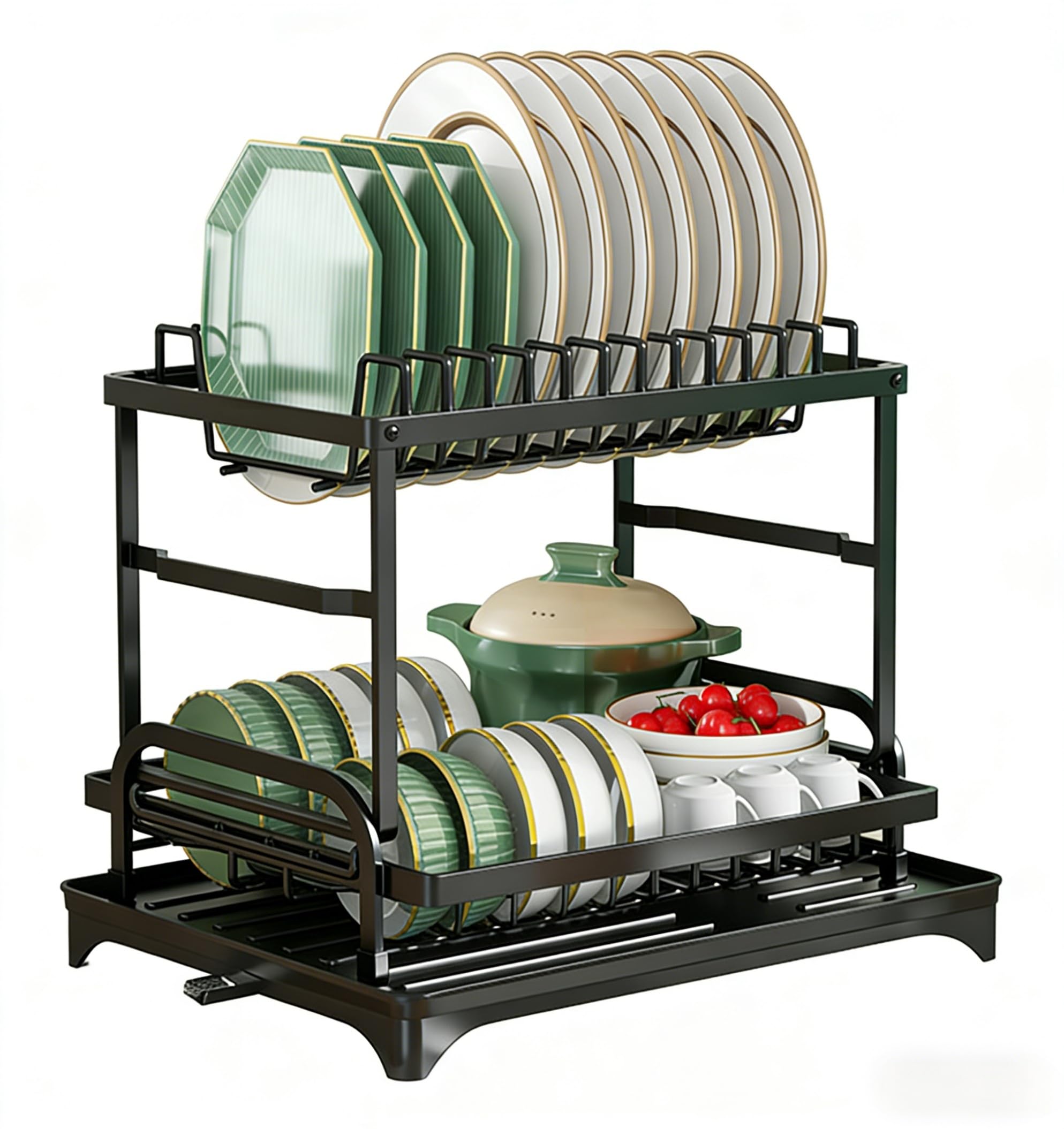 MIMOCASA Escurreplatos sobre Fregadero, Escurreplatos Acero Inoxidable de 2 Niveles Gran, Escurridor de Platos con Desagüe Soporte para Utensilios y Portavasos, Negro — view 8