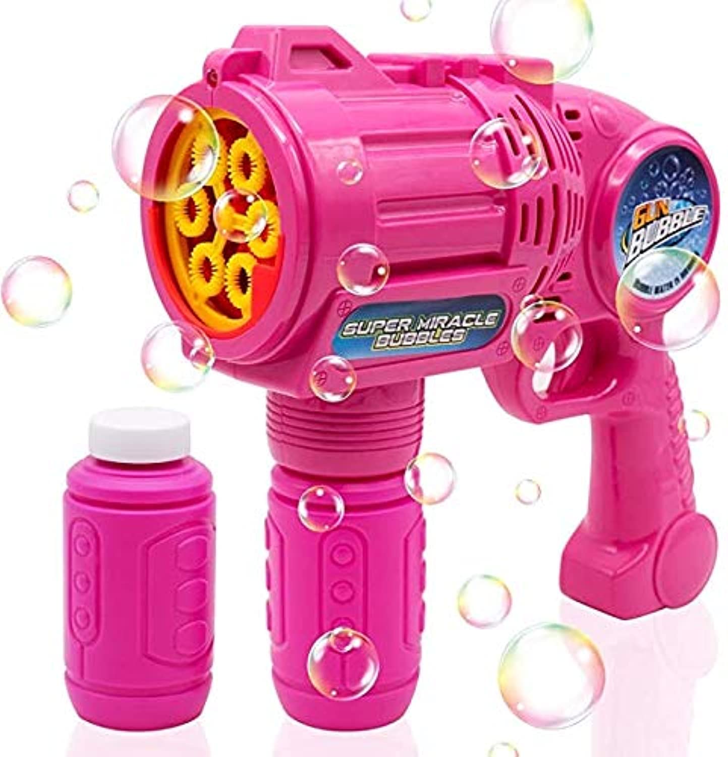 Bubble Gun Bubble Blaster – Light Up Bubble Blower Safe Durable Simple Handheld Bubble Machine Bubble Toys for Kid Party Favor Birthday Wedding Including 2 Bubble Solution (Pink)
