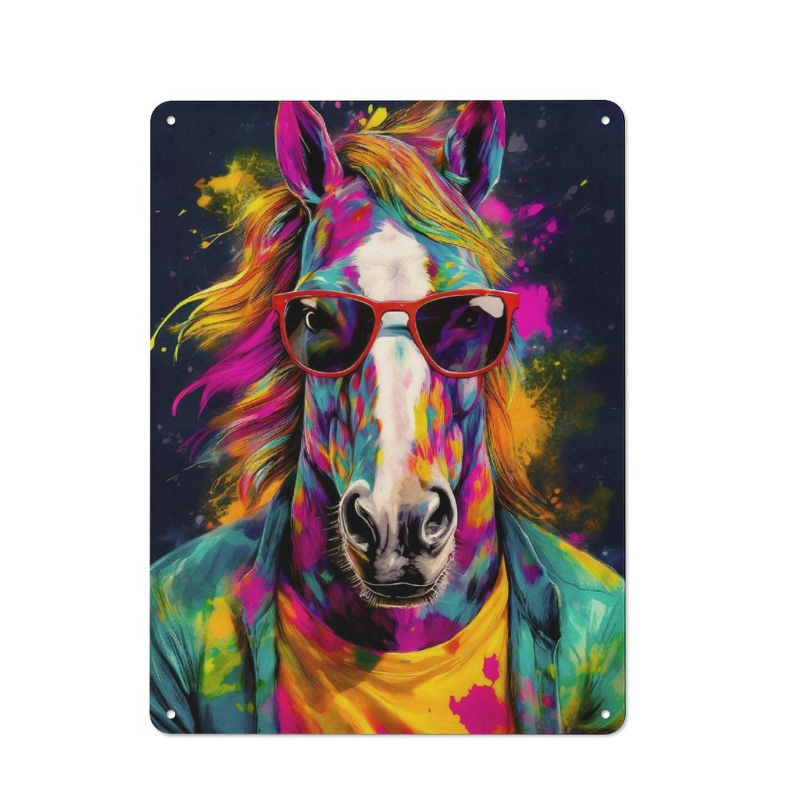 Junmoney Colorful Horse Portrait Tin Wall Plaque 40X30cm With For Guest Room Or Hallway, For Metal Sign Collectors, For Garage And Workshop Walls