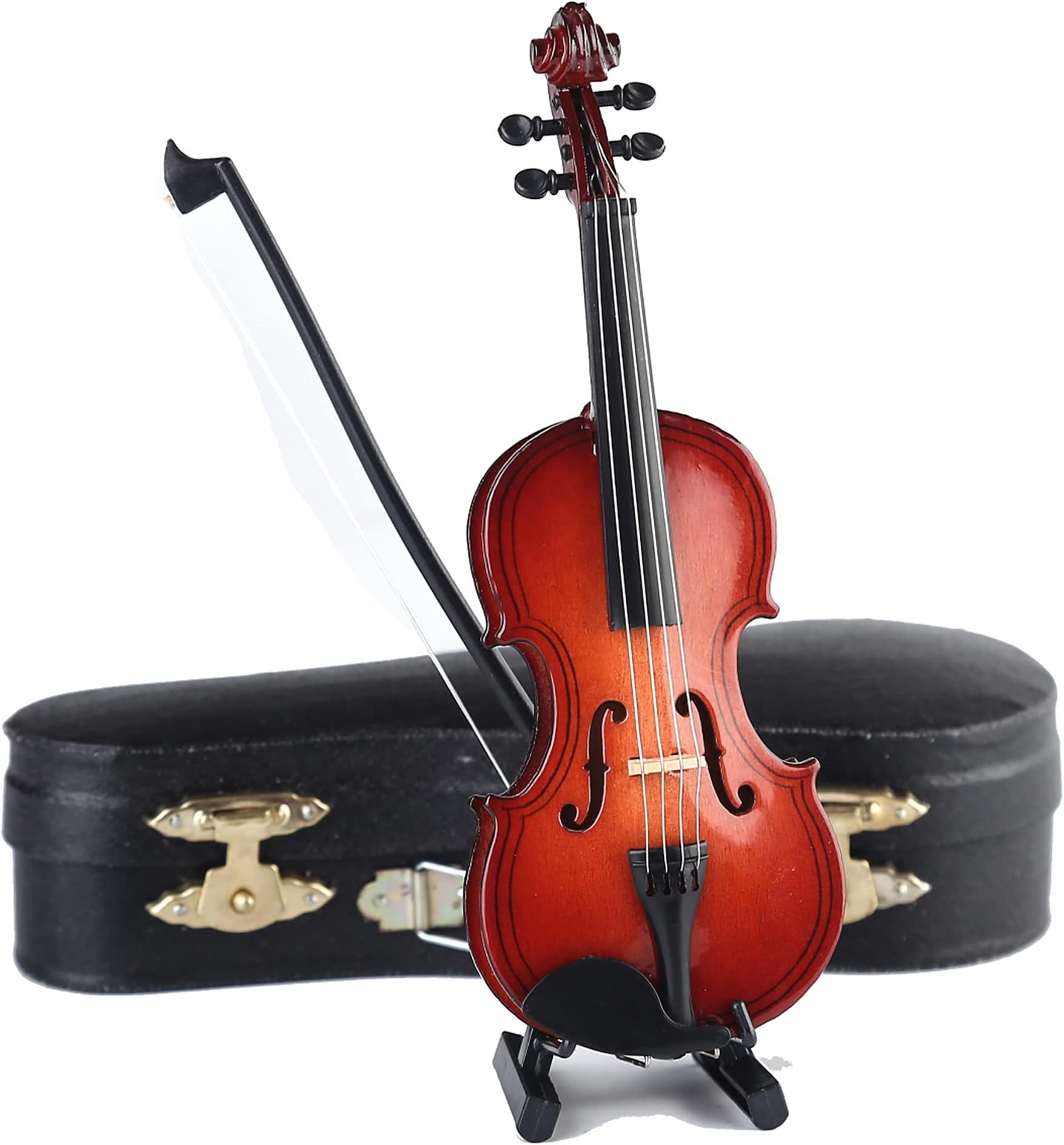 Dselvgvu Wooden Miniature Violin with Stand,Bow and Case