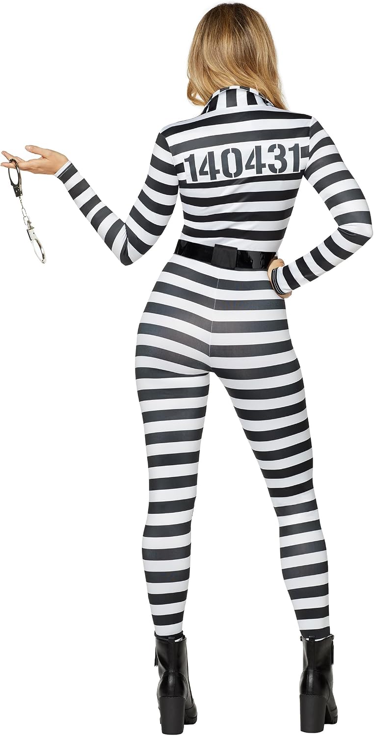 Spirit Halloween Adult Jailbird Catsuit Costume | Jailbreak Costume | Couples’ Costumes | Prisoner Outfit