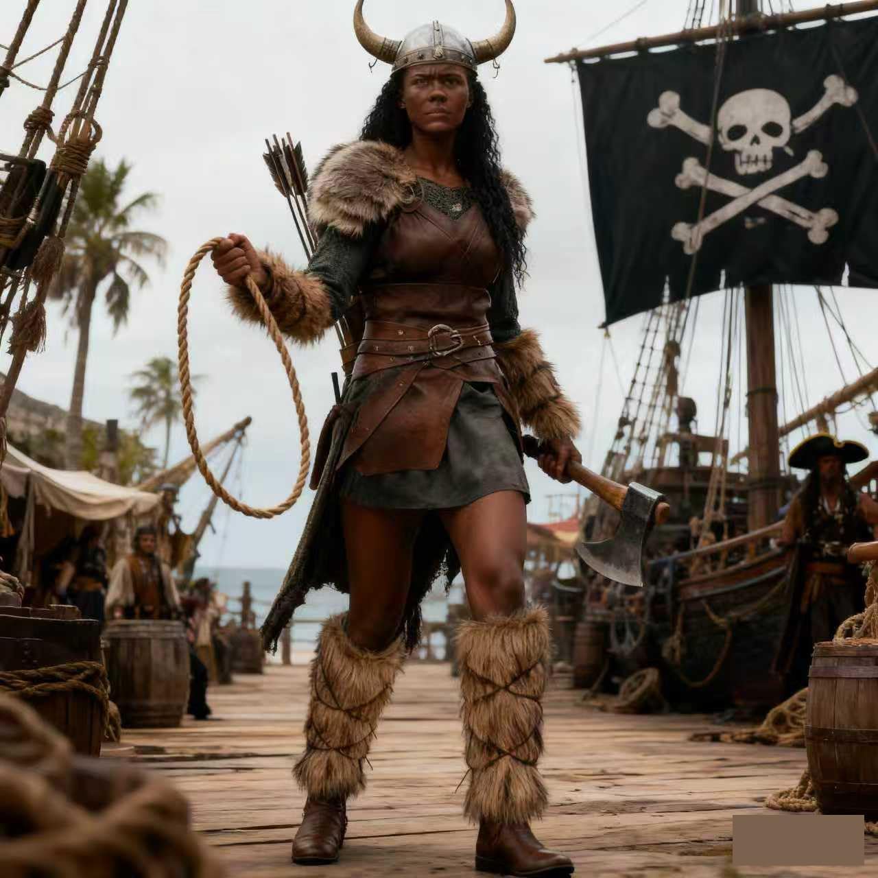 Viking Pirate Costume Boot Covers for Women Men Fluffy Leg Warmers Faux Fur Boot Covers Warrior Cosplay Accessories,Viking Boots Cuffs and Laces for Medieval Renaissance Costumes with Leather Wrap - Image 4