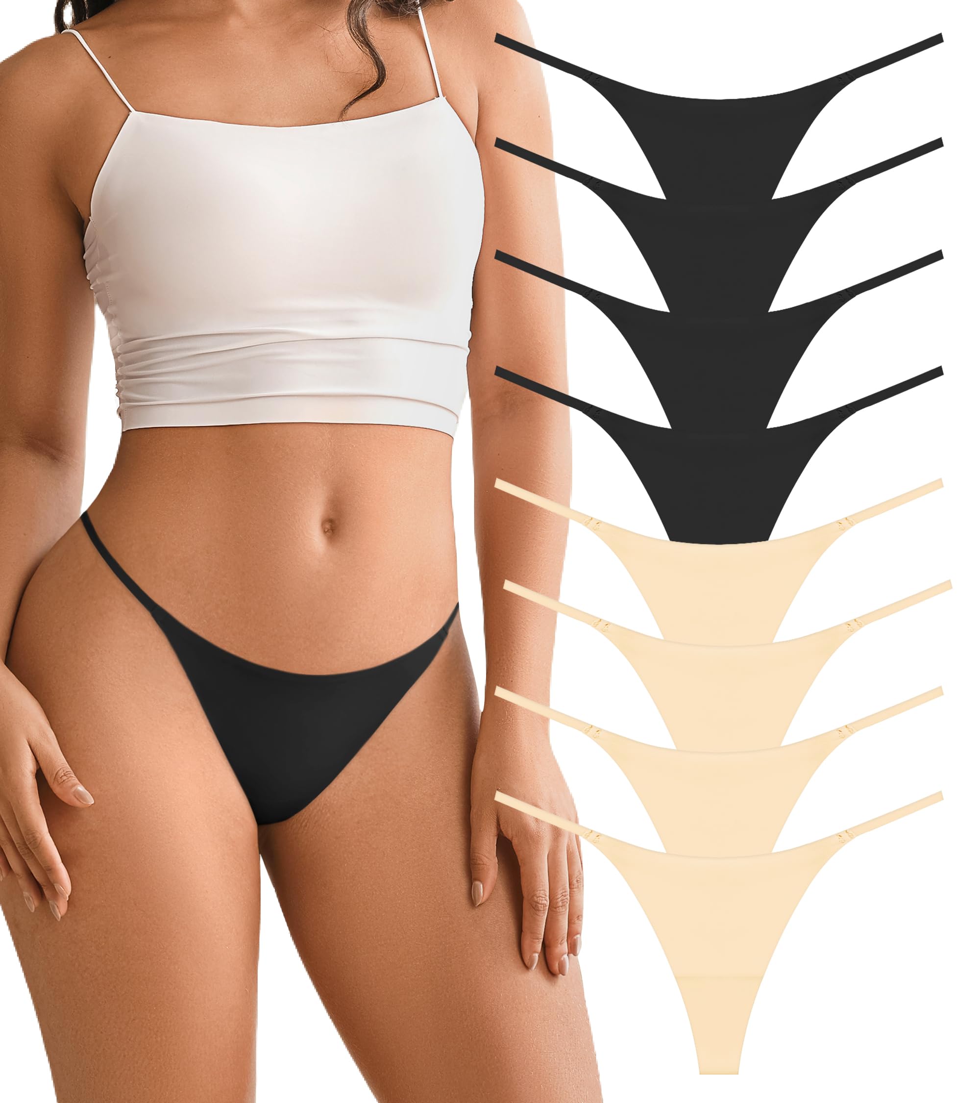 DEANGELMON Seamless G-string Thongs for Women - No Show Thong Underwear Low Rise Stretch Panties Workout Pack