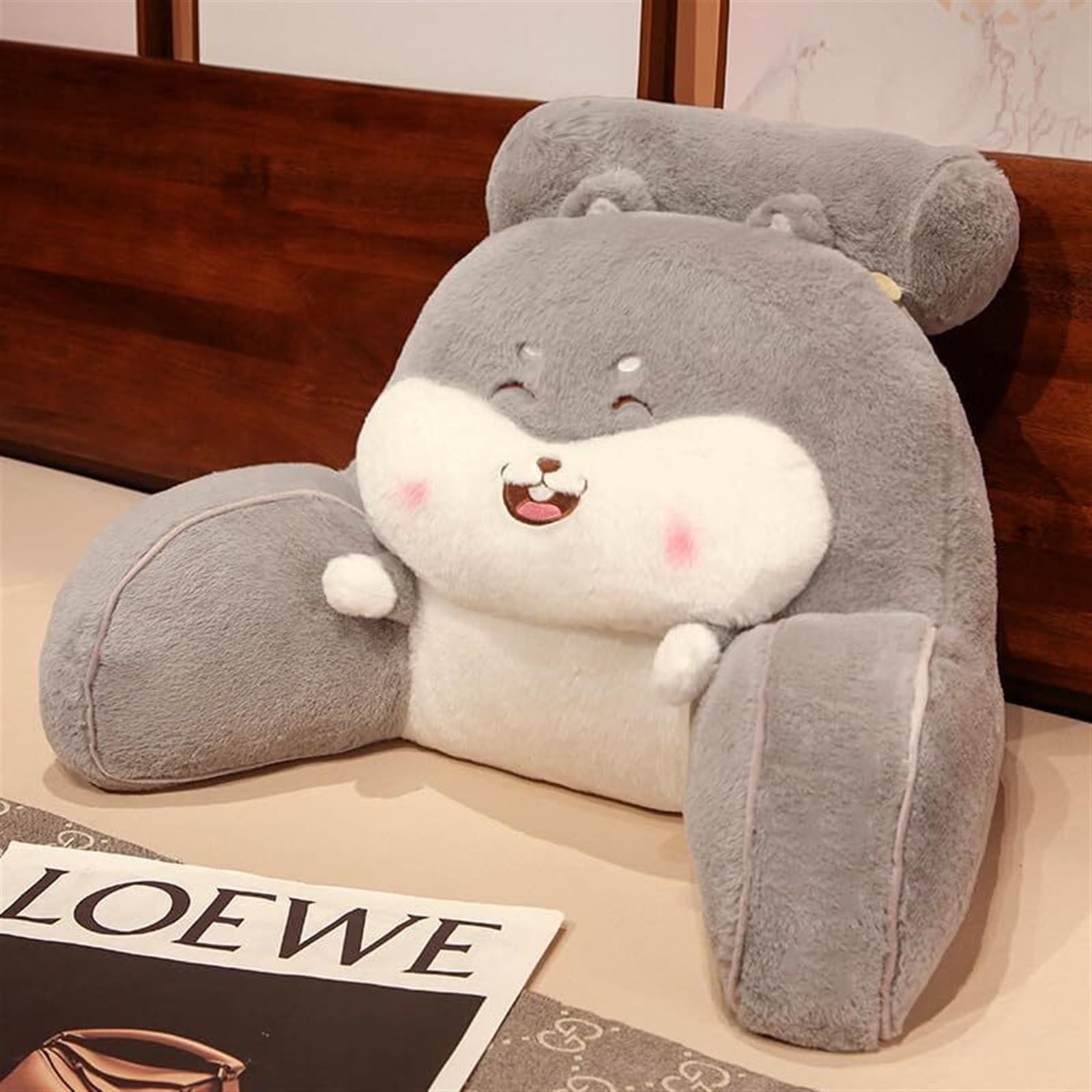 MYXJX back support cushion, Squirrel Shaped Back Support Cushion Rest Office Cartoon Animal Pillows Plush and PP Cotton Cushions(Light Gray,60x40cm)