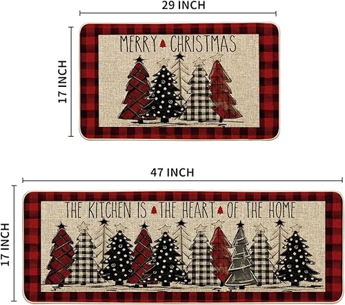 Miniatura 6 de Artoid Mode Red Buffalo - Juego de 2 tapetes de cocina con diseño de árboles de Navidad a cuadros, decoración de invierno, alfombras de cocina de