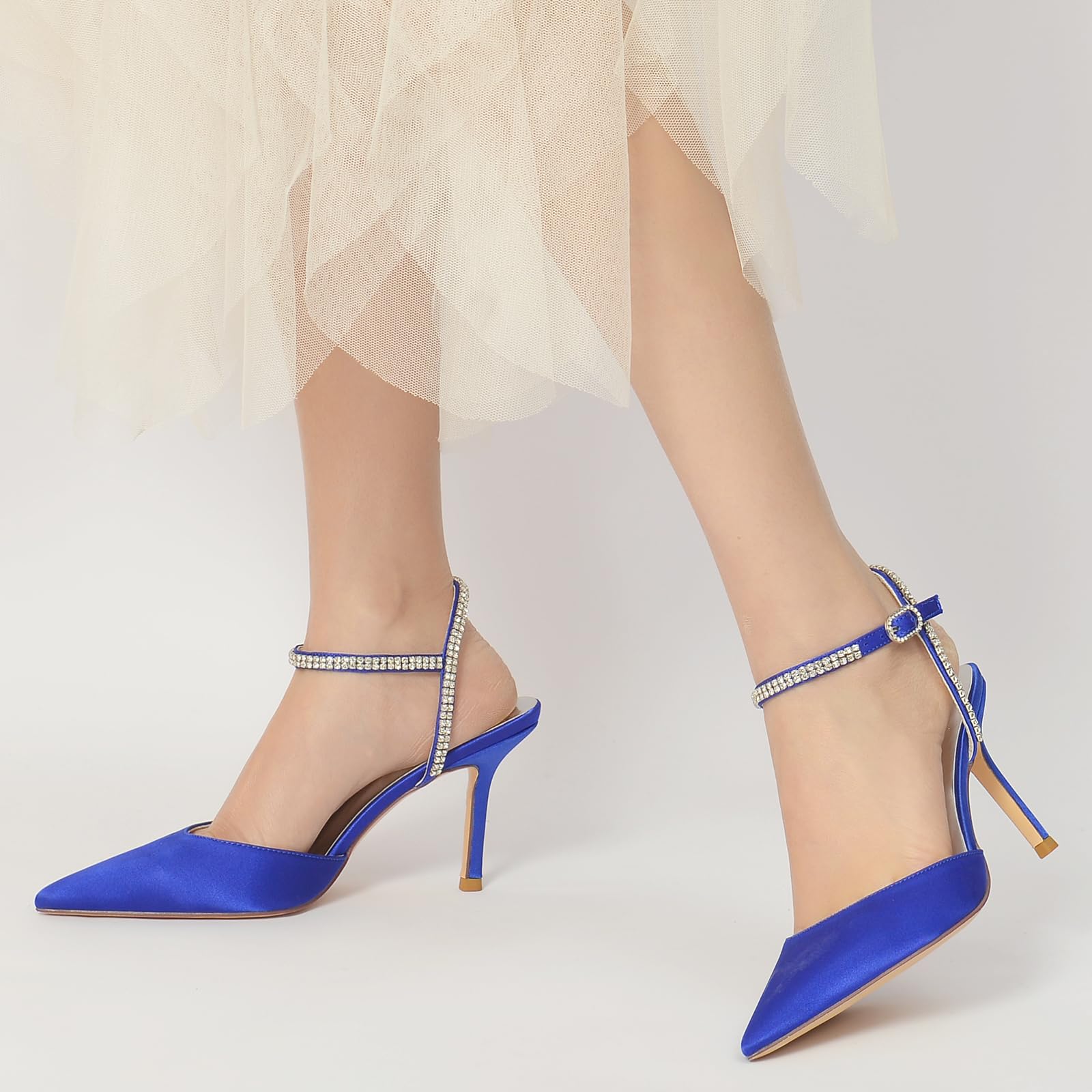 Scarpe Donna Eleganti, Decollete Donna, Slingback Tacchi Alti Punta a Punta Sandali da Sposa con Cinturino alla Caviglia