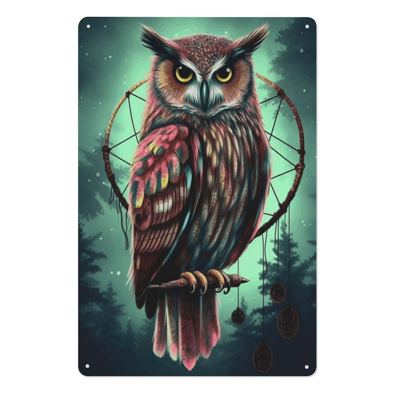 Owl Tin Sign Novelty Vintage Wall Art for Home Farmhouse Decor Metal Signs Classical Tin Hanging Picture for Yard Hotel Living Room 11.8x7.8 Inches