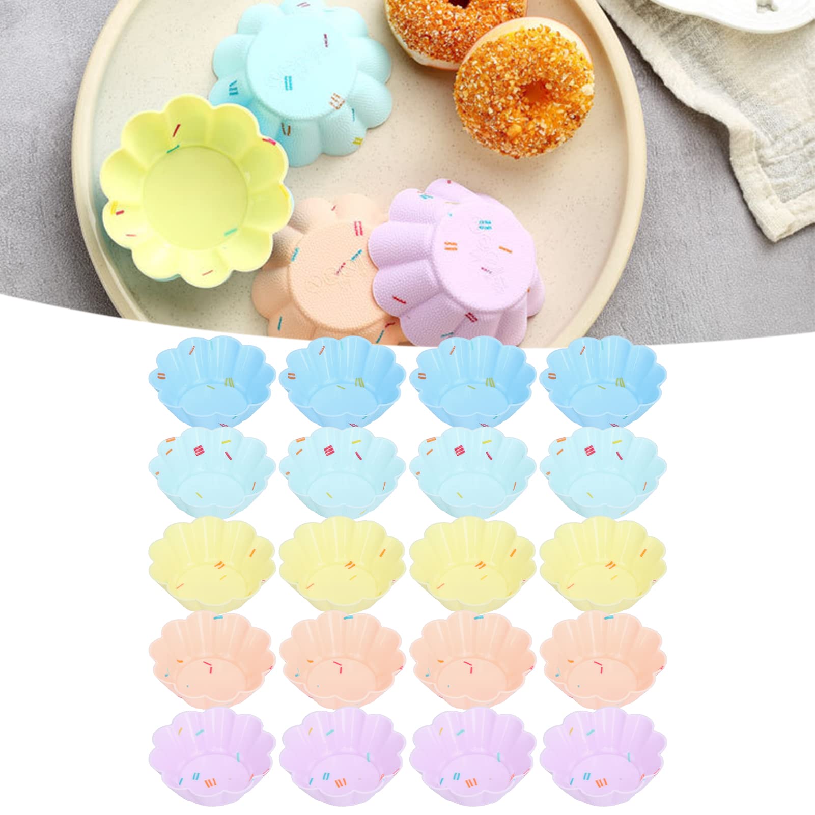 Baking Mold,Silicone Molds, 20Pcs Small Cake Cup Baking Mold Reusable Easy Clean Silicone Mini Cupcake Holders(Petal Flower Set)