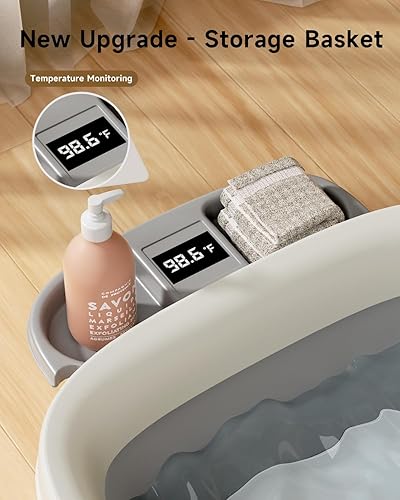 Miniatura 2 de Bañera plegable para bebé, bañera portátil para bebés con termómetro y bonito cojín suave para recién nacidos a niños de 36 meses, diseño de