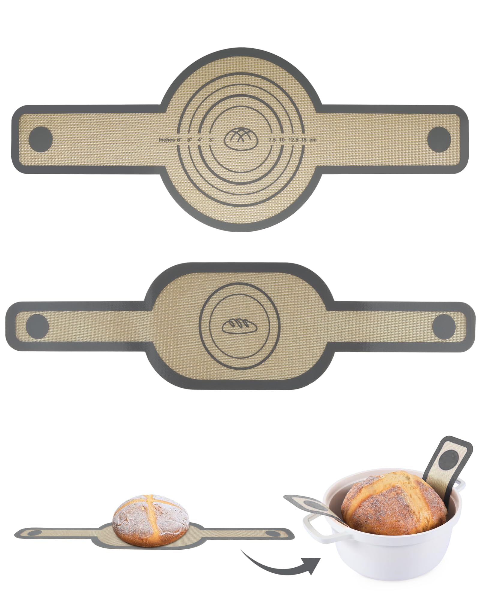 Huglux Silicone Bread Sling for Dutch Oven, 2 Pack Reusable Non Stick Mat