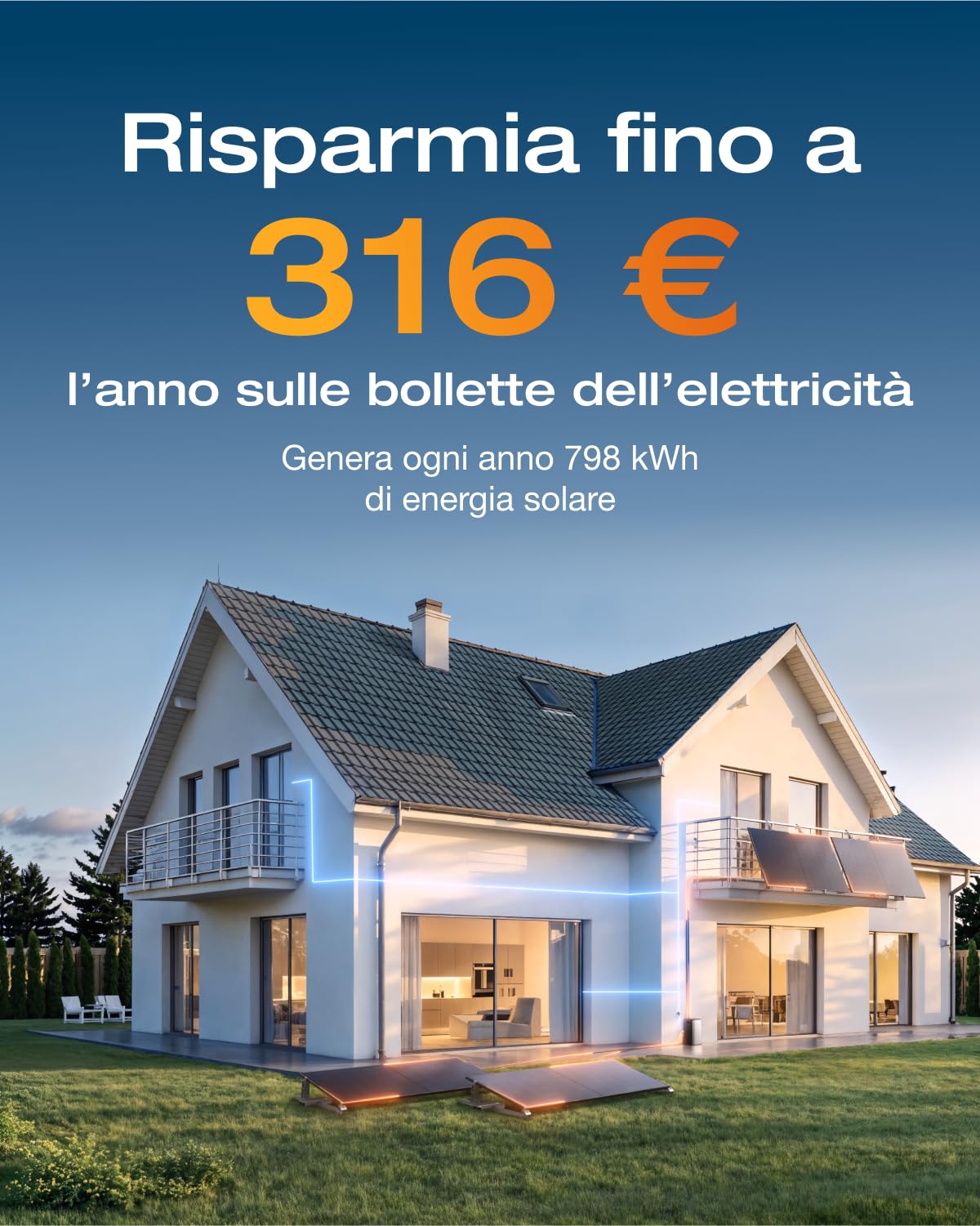 ECOFLOW kit fotovoltaico con batteria (800W,1,92kWh), STREAM Pro 1,92 kWh, 2x 400 W panelli solari rigidi, ingresso solare 2.300 W(3 MPPT), 2 porte CA 2.300 W, microinverter