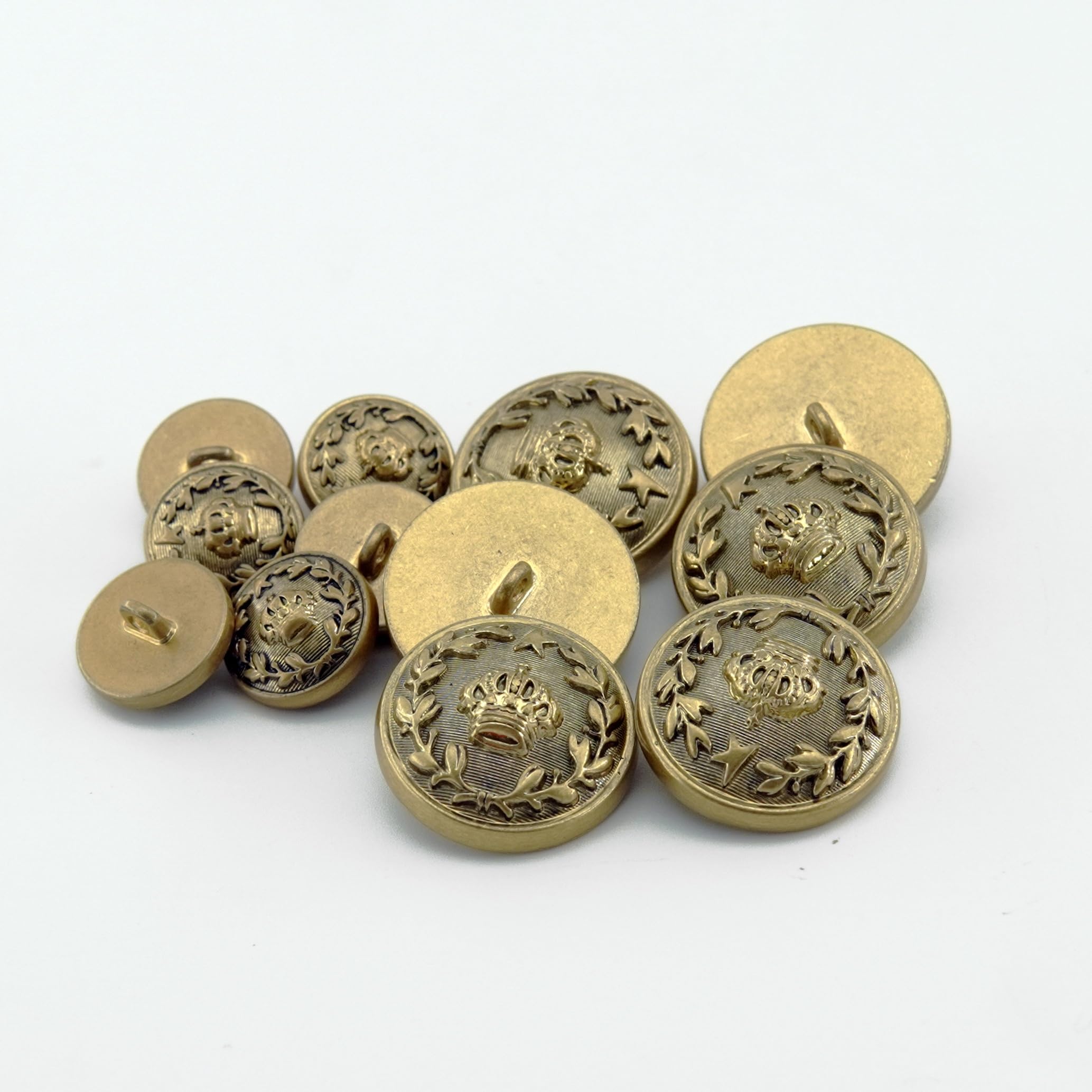 Boutons ronds à tige en alliage doré antique style britannique 15/23 mm pour manteaux x12