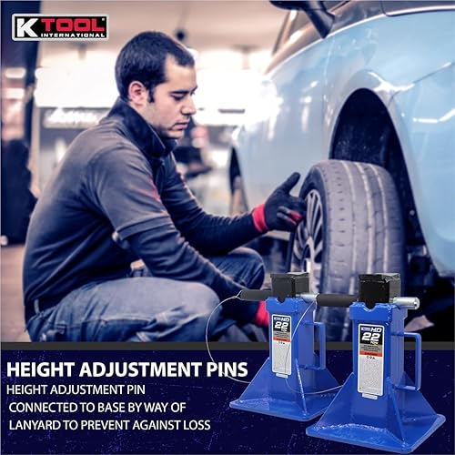 Miniatura 7 de K Tool International HD61222 - Soportes de gato automotriz de 22 toneladas para garajes, talleres de reparación y bricolaje, estilo pin, sillín en