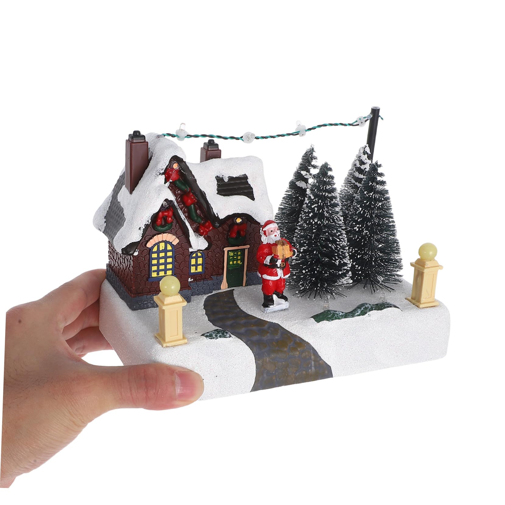 ULTECHNOVO Adorno Navideño Iluminado de Resina con Caja Musical Elegante para Adorno Festivo de Oficina o Hogar