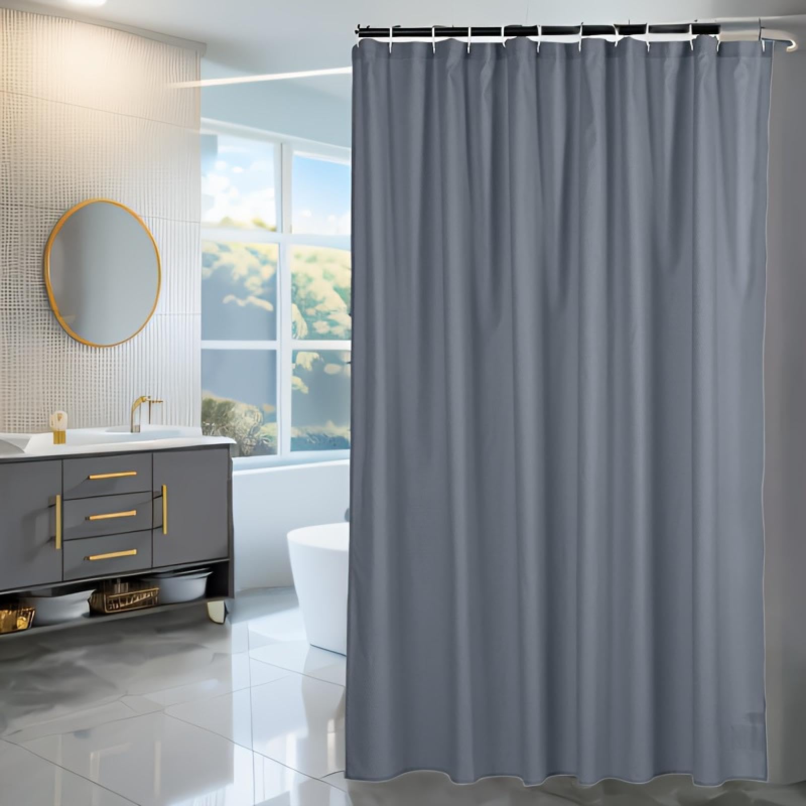 Rideau de bain de luxe style hôtel en tissu gris résistant