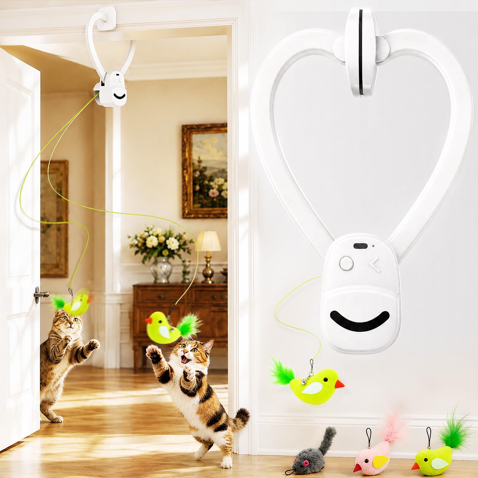 Interaktives Katzenspielzeug für Indoor-Katzen, automatische elektrische fliegende Vogelfeder - Bestes Kätzchen & erwachsene Katzenanreicherung Stimulationsspielzeug Hängende elektrische Kitty