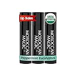 Moroccan Magic Organic Peppermint Eucalyptus Lip Balm 3 Pack | Ultra-Hydrating Argan & Essential Oil Lip Moisturizer + Vitamin E | Natural Mint Chapstick for Dry Lips | Non-Toxic | Organic Lip Balm