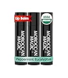 Moroccan Magic Organic Peppermint Eucalyptus Lip Balm 3 Pack | Ultra-Hydrating Argan & Essential Oil Lip Moisturizer + Vitamin E | Natural Mint Chapstick for Dry Lips | Non-Toxic | Organic Lip Balm