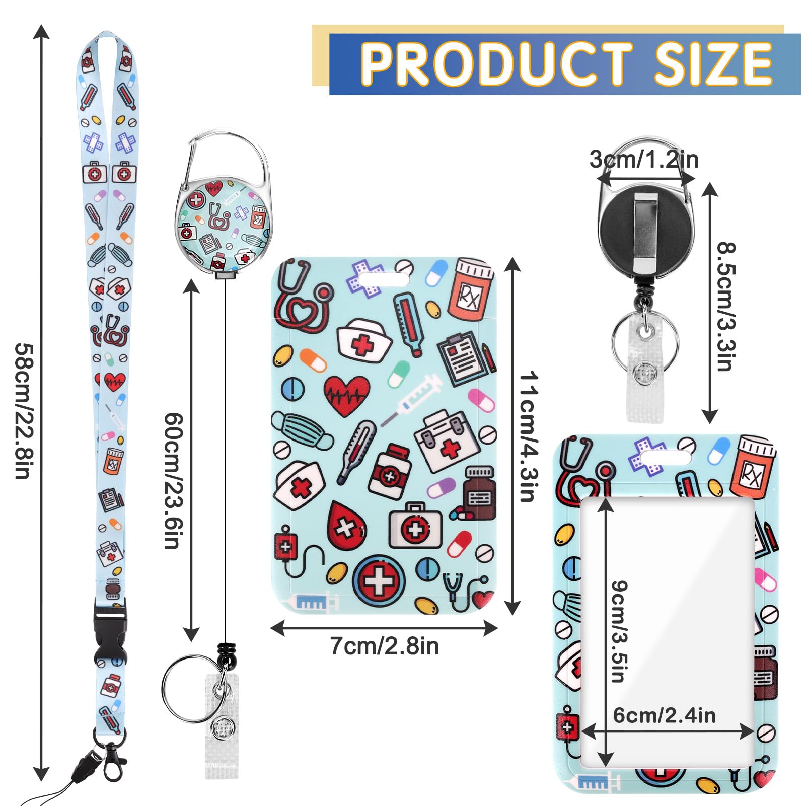 ID Badge Holder with Detachable Lanyard, Retractable Badge Reel, Removable ID Tag Clip, Neck Lanyard (Nurse Light Blue) - Image 2