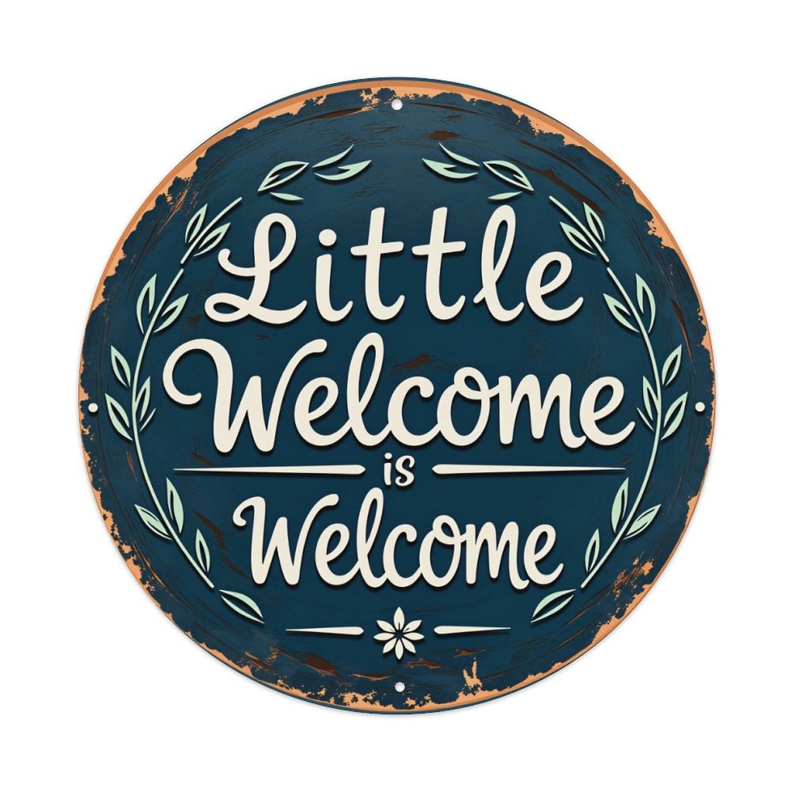 Circular Sign With Leaf Wreath And Text Vintage Metal Tin Sign Retro Wall Decor for Home Bar Garage Cafe, Indoor & Outdoor Decorative，circle Metal Poster, 8x8 Inch